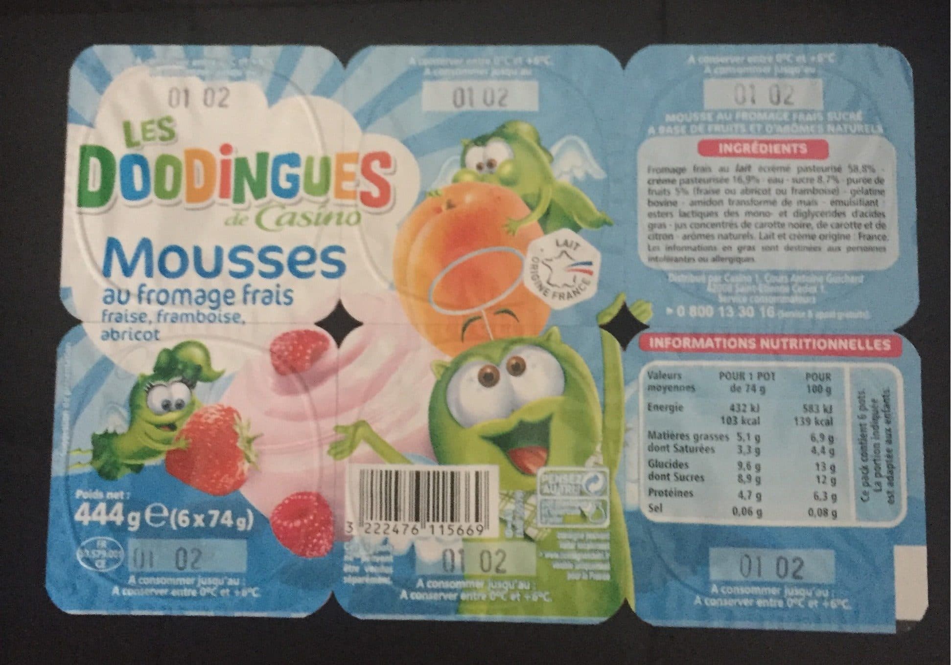 Les Doodingues Mousse au fromage frais - Fraise, framboise, abricot packshot