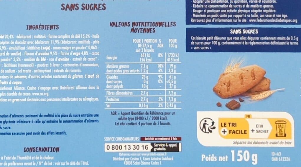 Casino Biscuits aux céréales et aux pépites de chocolat packshot