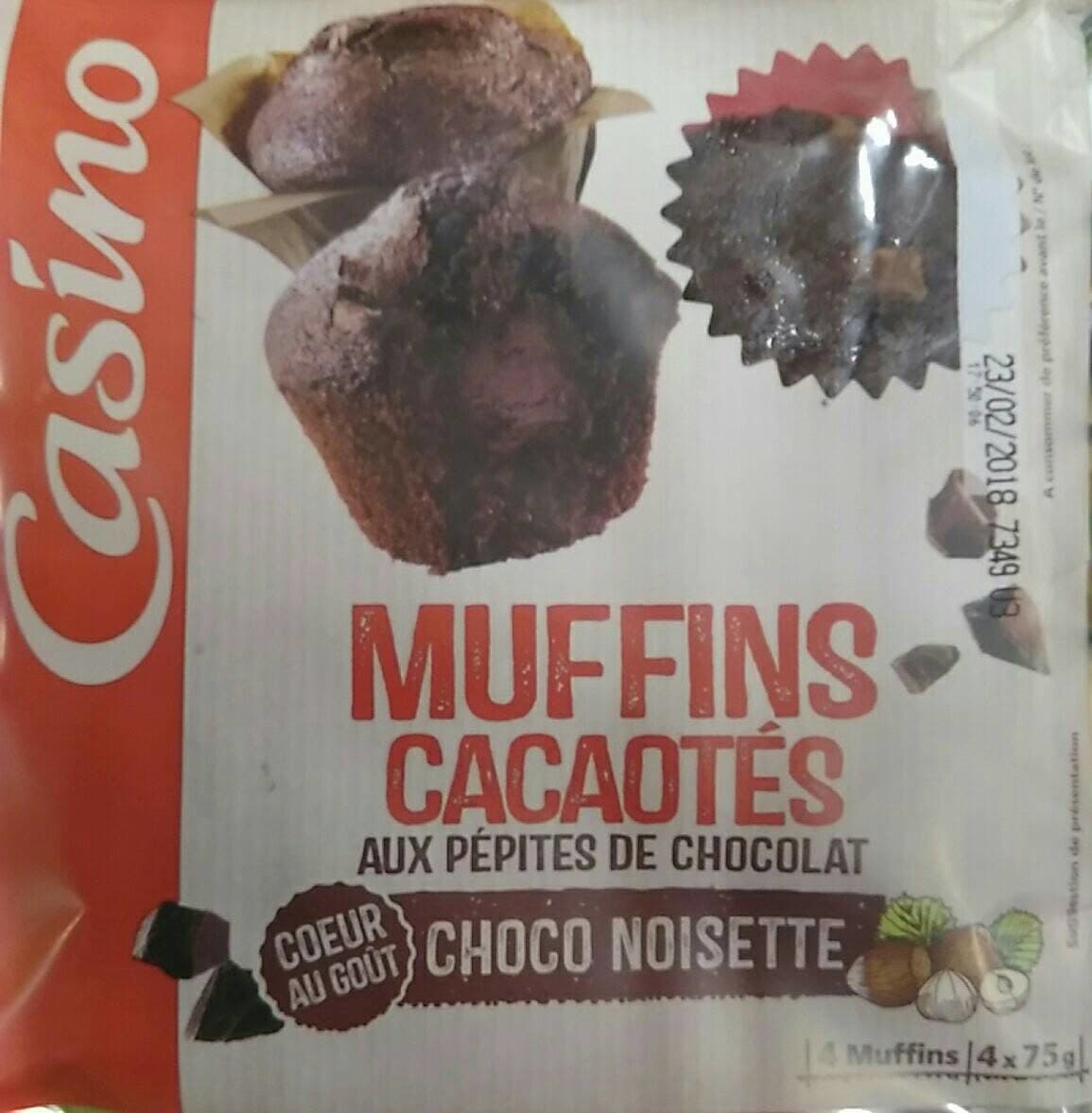 Casino Muffins cacaotés aux pépites de chocolat cœur au goût choco noisette packshot