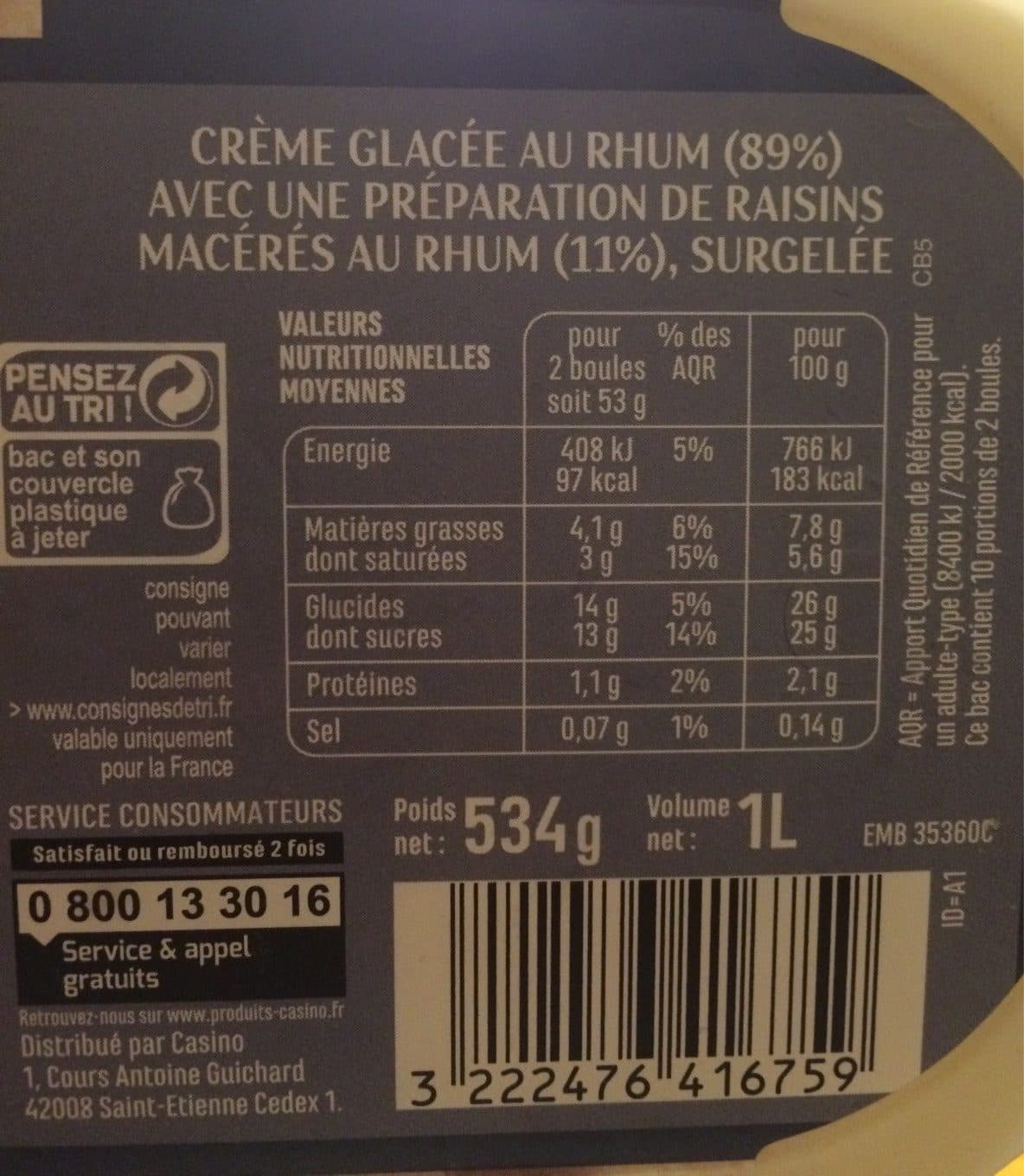 Casino Crème glacée rhum-raisins packshot