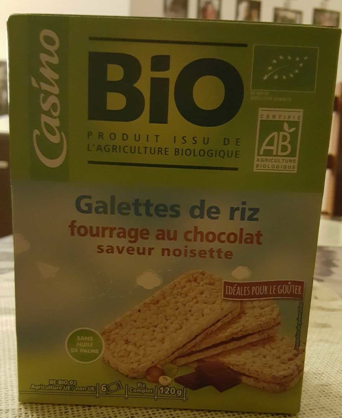 Casino Galettes de riz fourrage au chocolat saveur noisette Casino Bio packshot