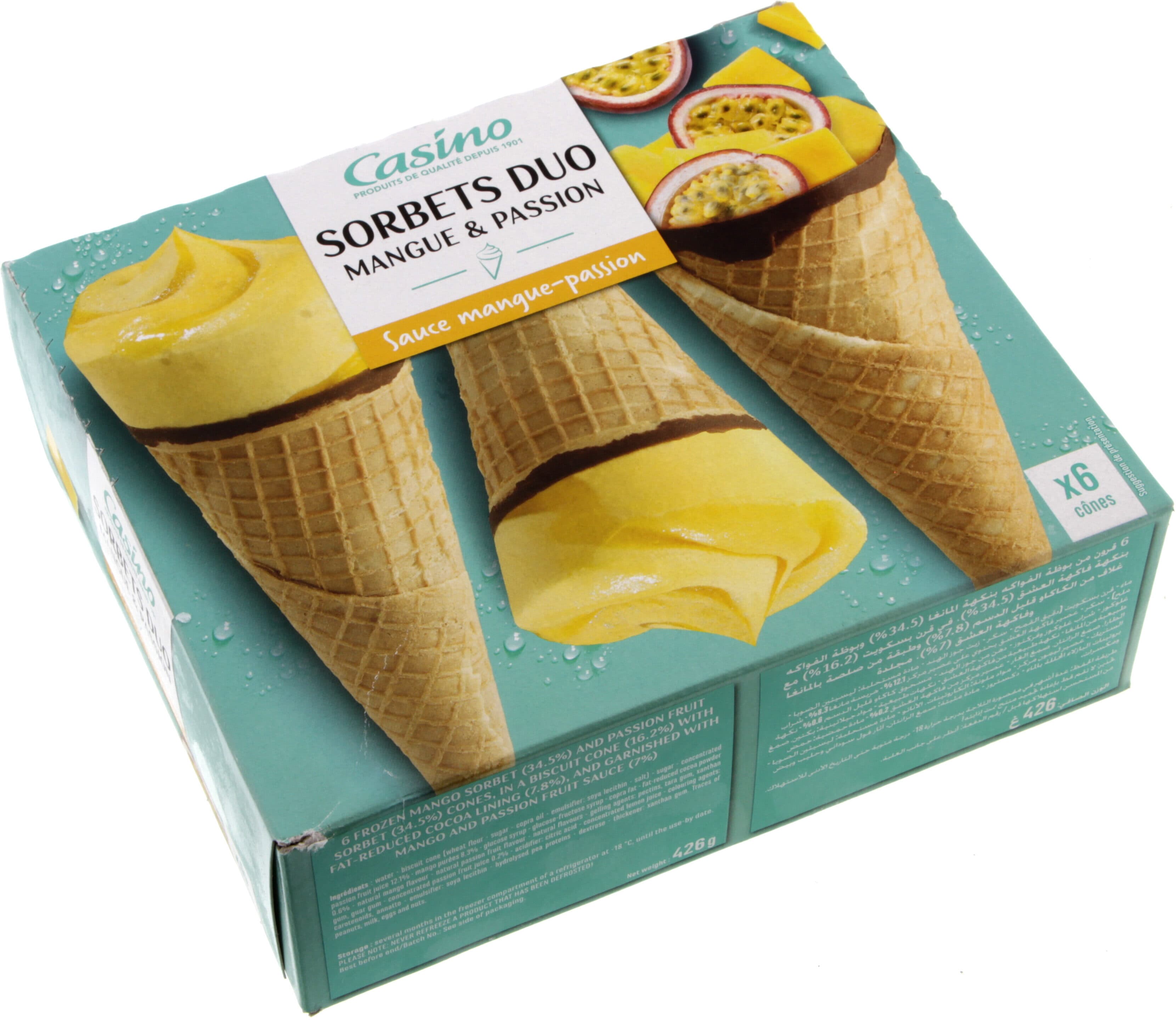 Casino Cônes Sorbets duo mangue & passion x6 packshot