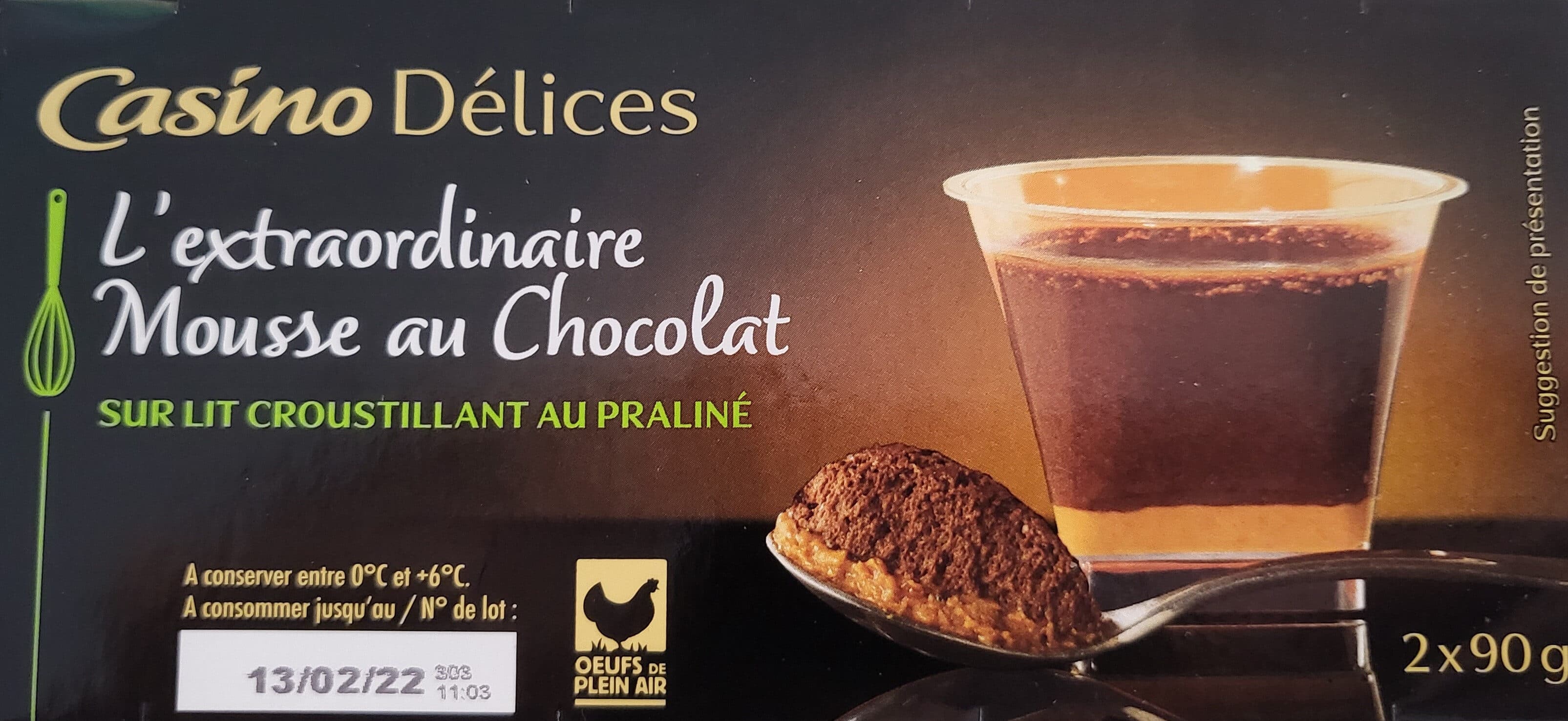 Casino L'extraordinaire mousse au chocolat sur lit croustillant au praliné packshot