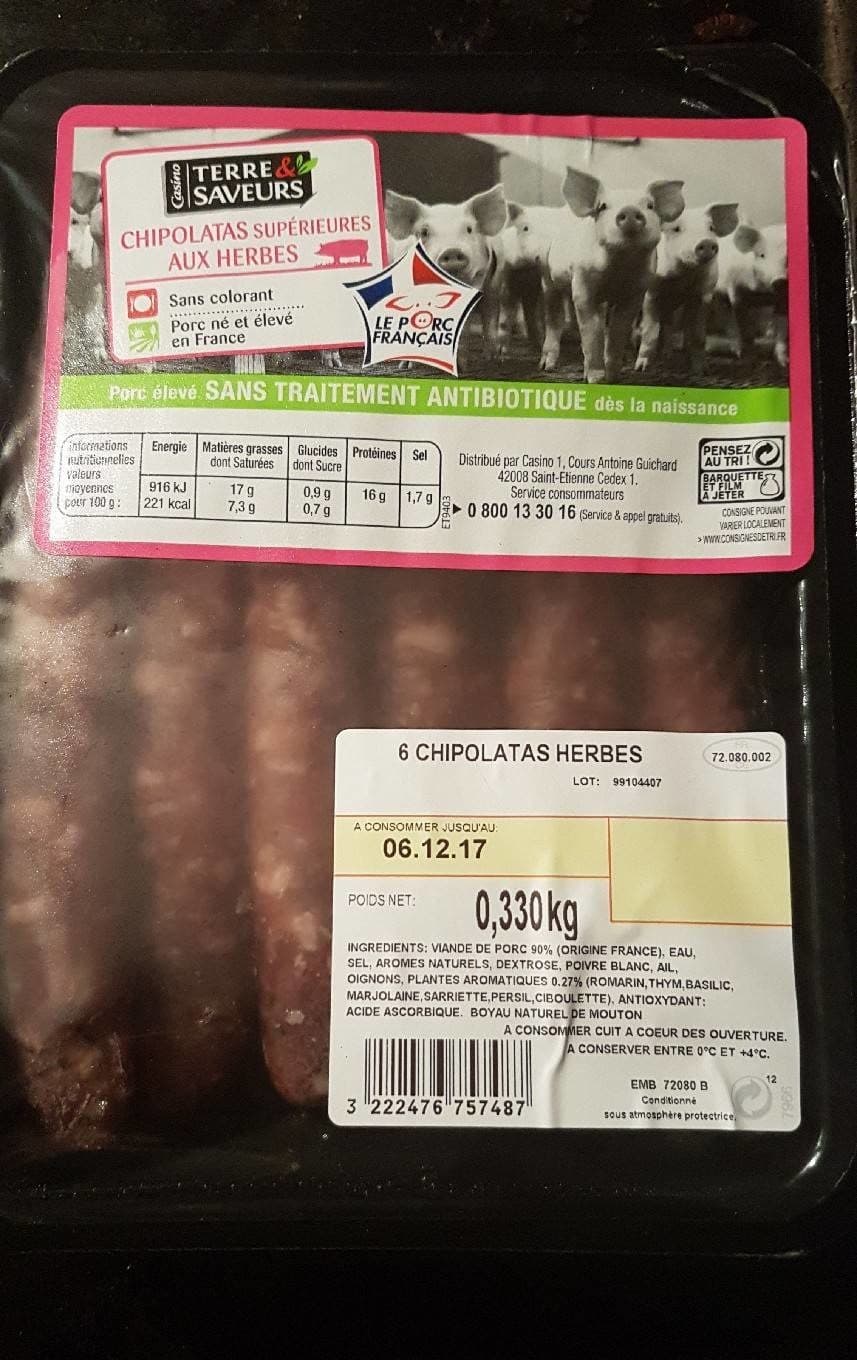 Terre Est Saveurs Chipolatas superieurs aux herbes packshot