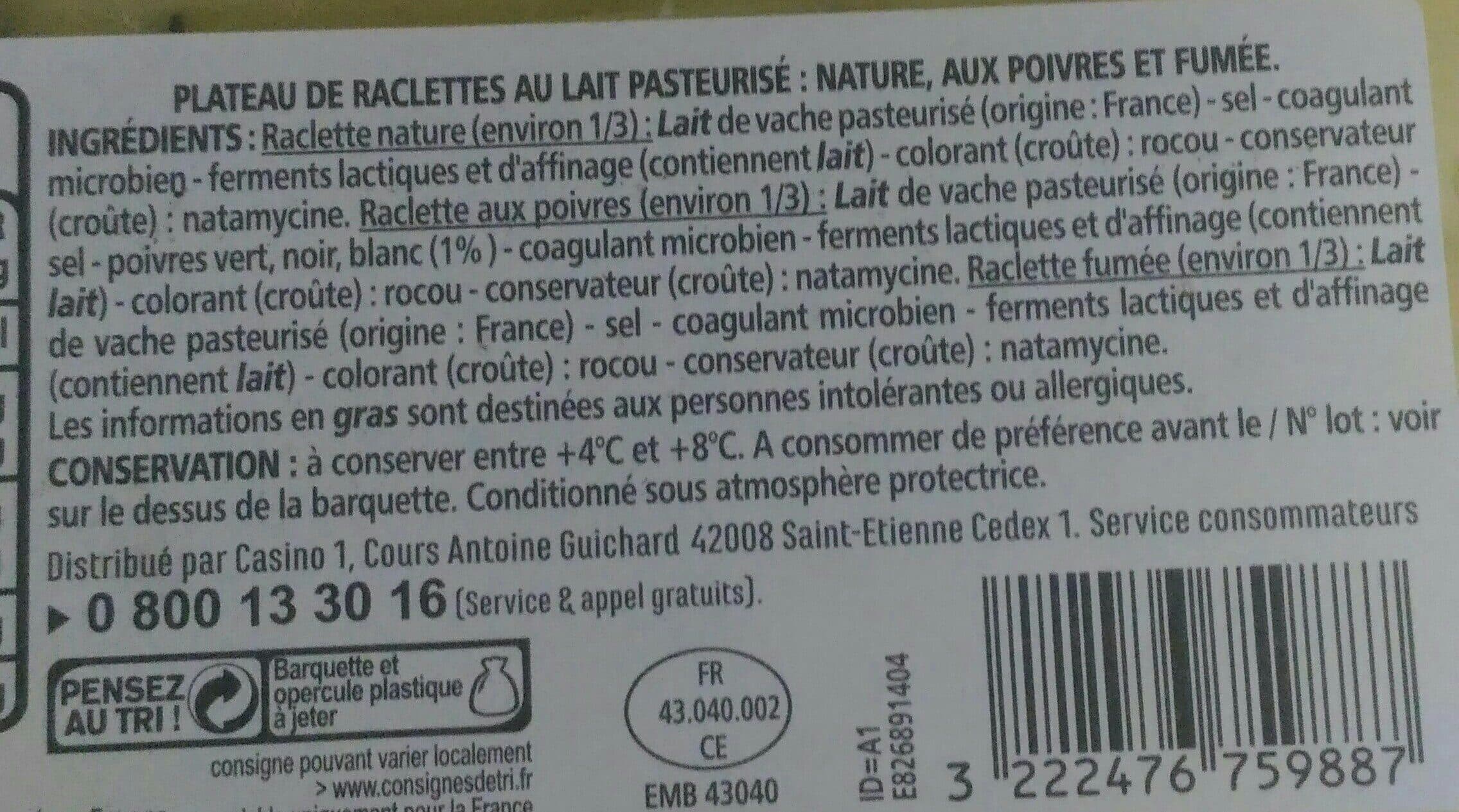 Casino Assortiment de Raclettes Nature, aux Poivres, Fumée packshot