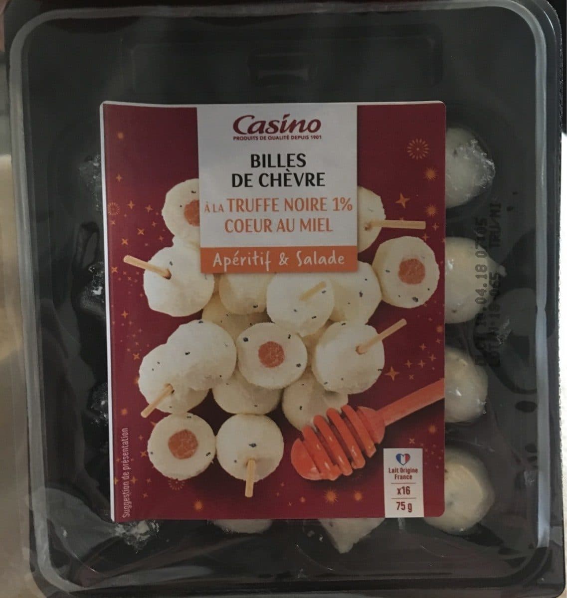 Casino Billes de chèvre à la truffe noire 1% Coeur au miel x16 packshot