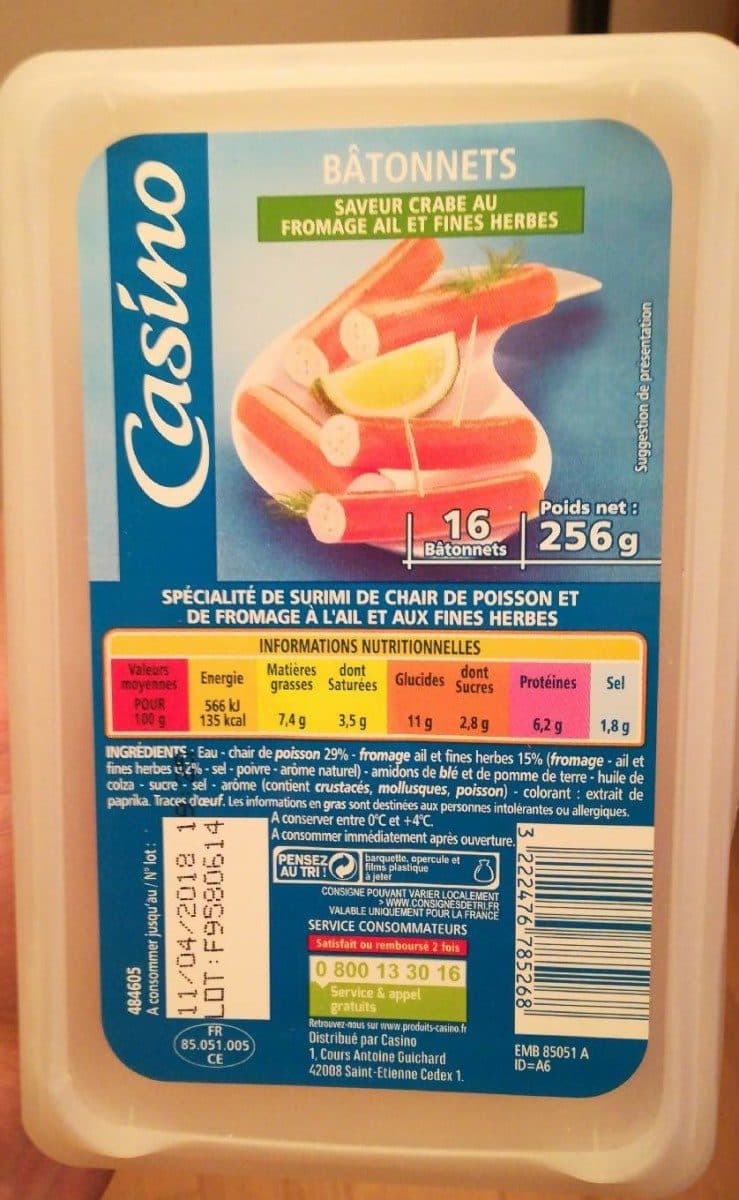 Casino Bâtonnets saveur crabe au fromage ail et fines herbes packshot