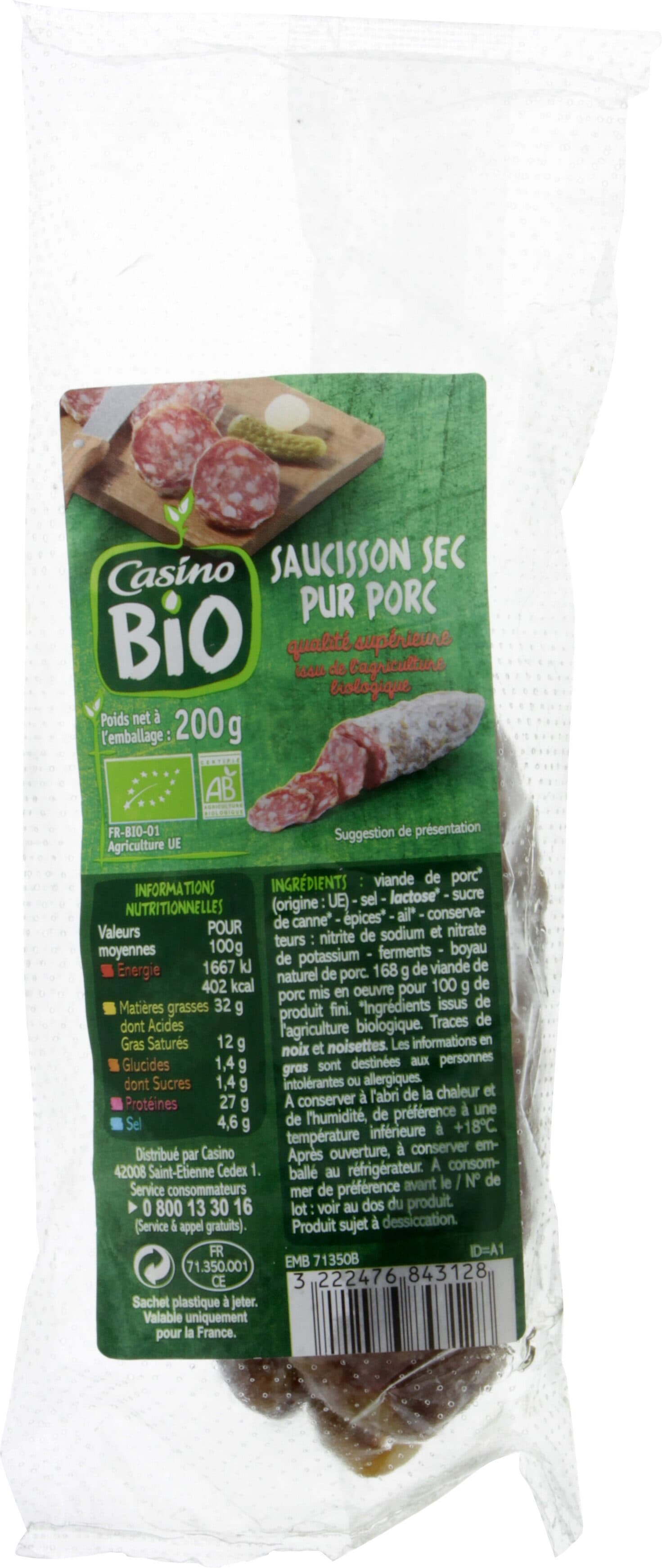 Casino saucisson sec pur porc qualité supérieure Bio packshot