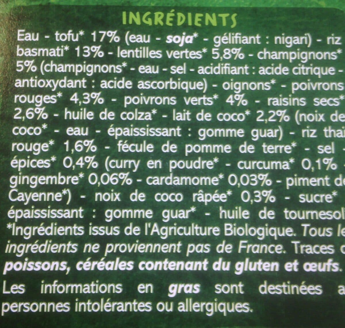 Casino Tofu à l'indienne riz basmati et lentilles packshot