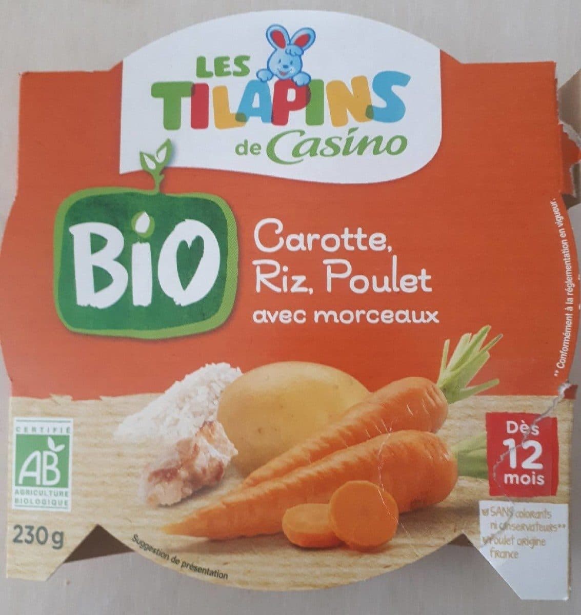 Casino Carotte riz poulet avec morceaux BIO 12 mois packshot
