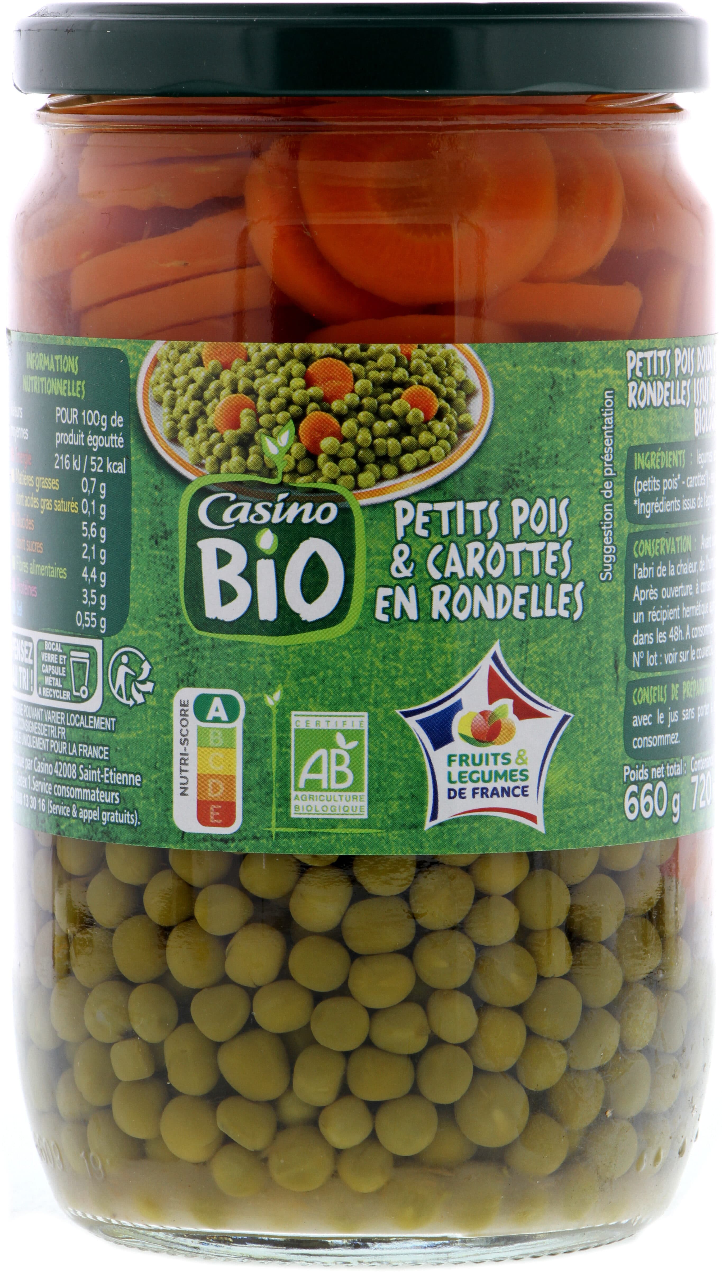 Casino Bio Petits pois et carottes en rondelles Bio packshot