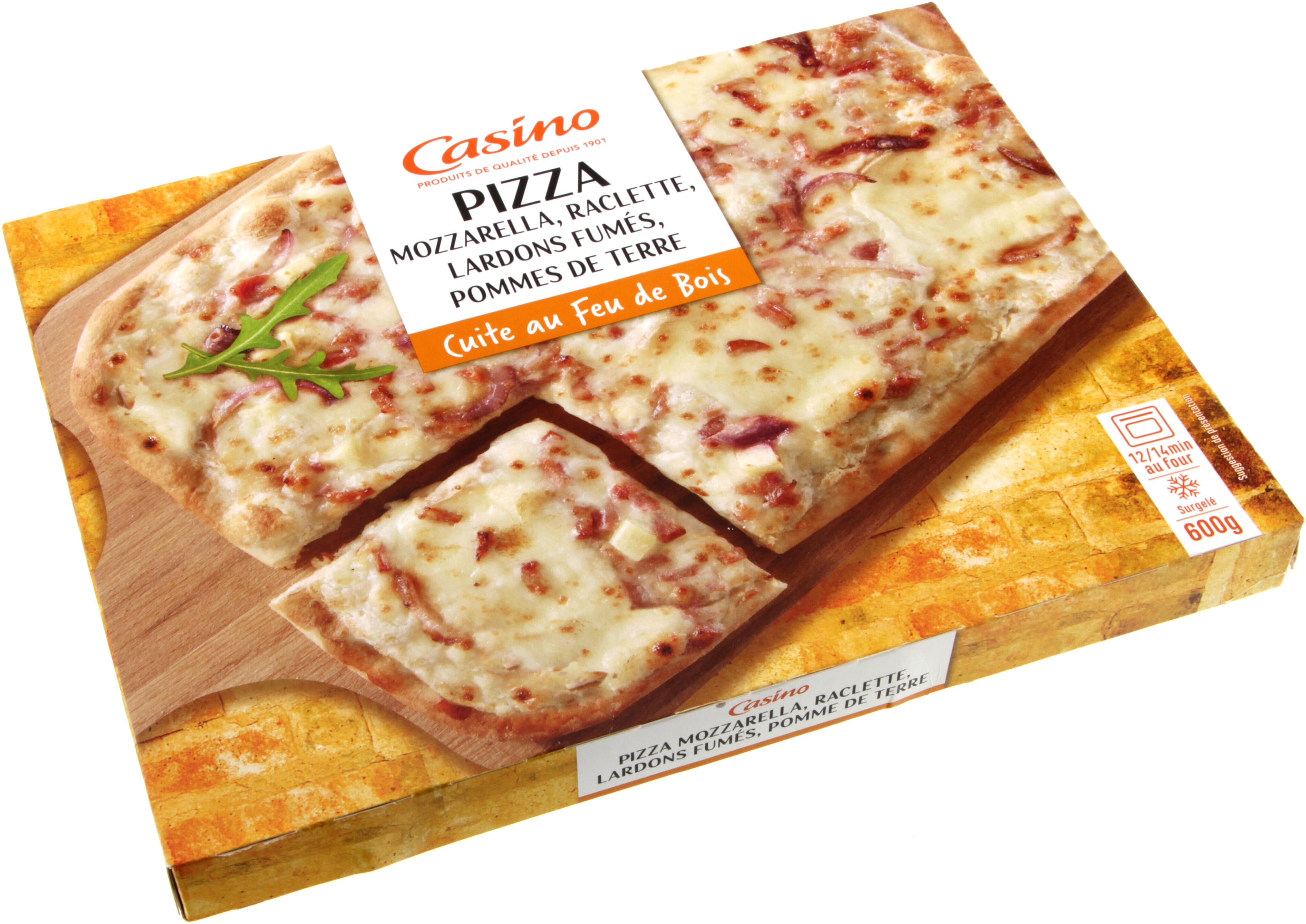 Casino Pizza mozzarella, raclette, lardons fumés, pommes de terre packshot