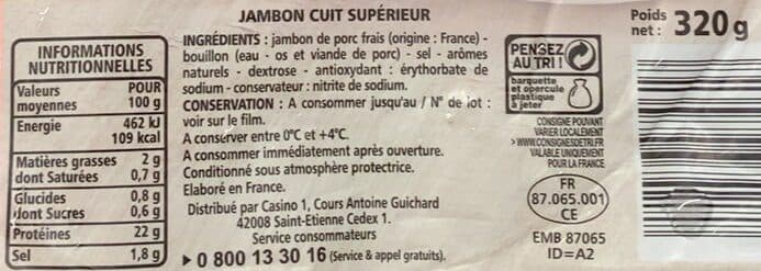 Casino Jambon de Paris Découenné Dégraissé 8 tranches packshot