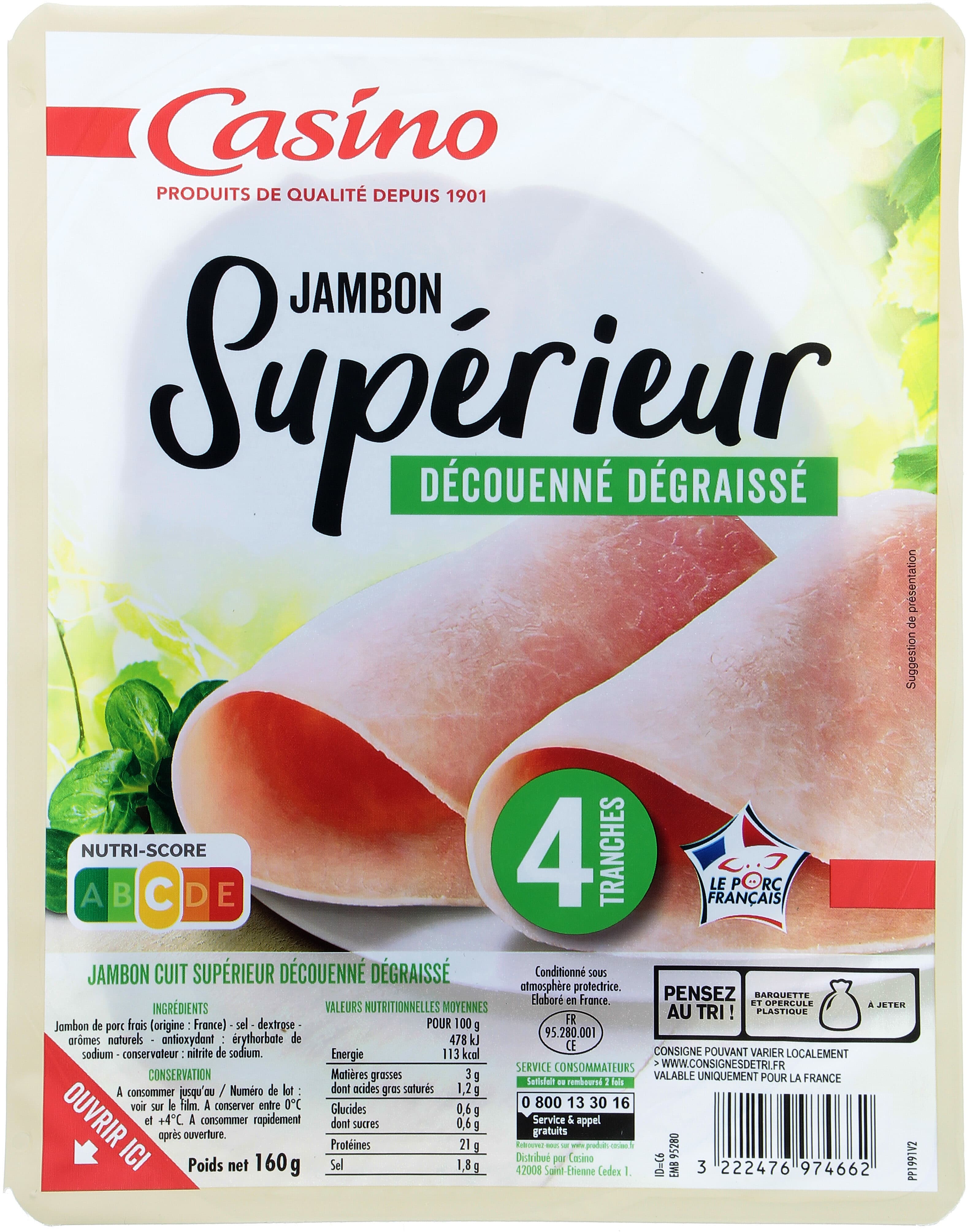 Casino Jambon Supérieur Découenné Dégraissé 4 tranches packshot