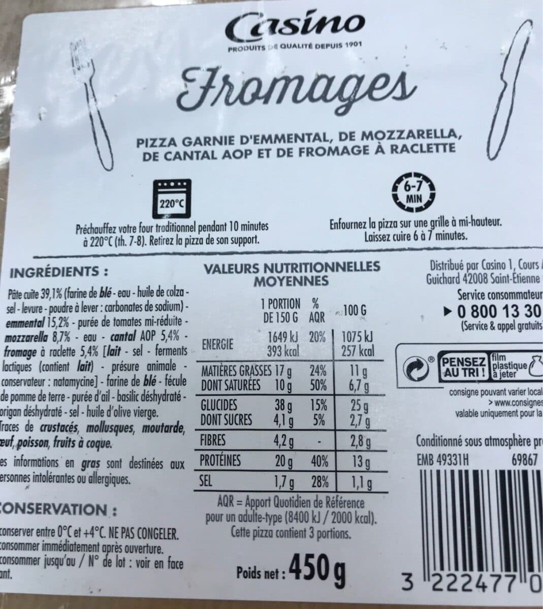 Casino Pizza aux fromages packshot