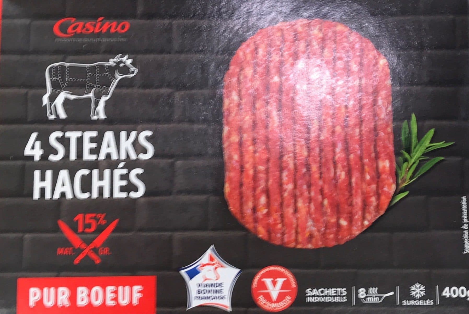 Casino 4 Steaks hachés pur boeuf surgelés 15% MG packshot
