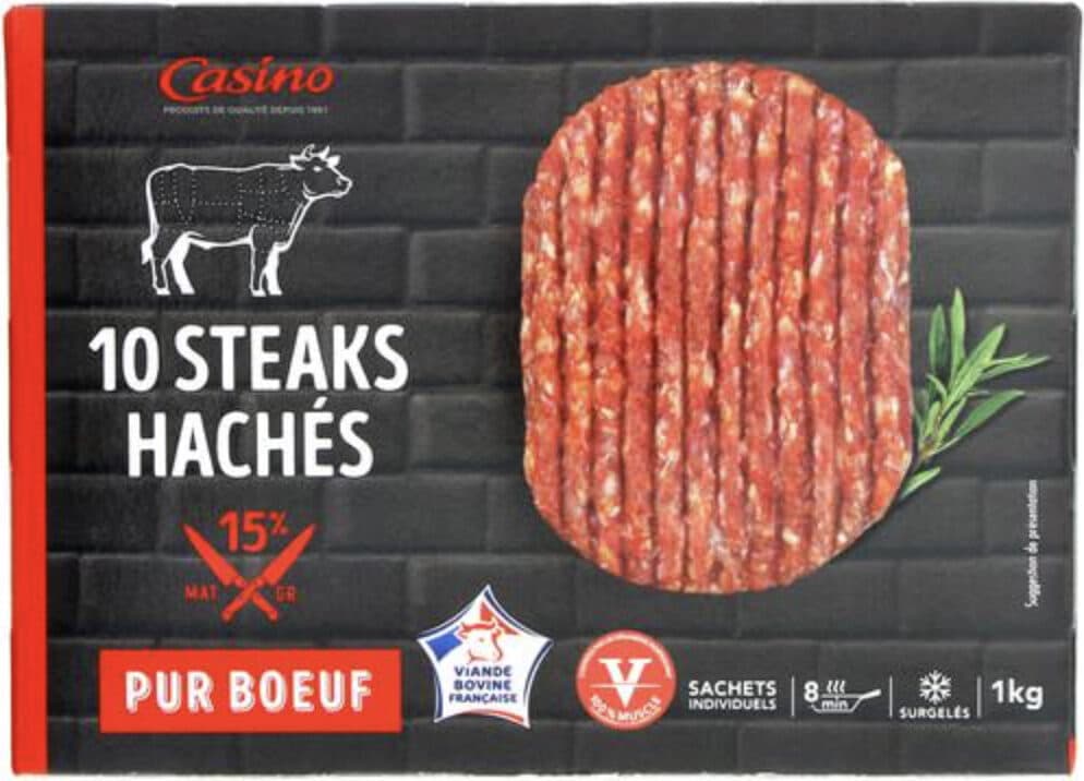 Casino 10 Steaks hachés pur boeuf surgelés 15% mat Gr packshot