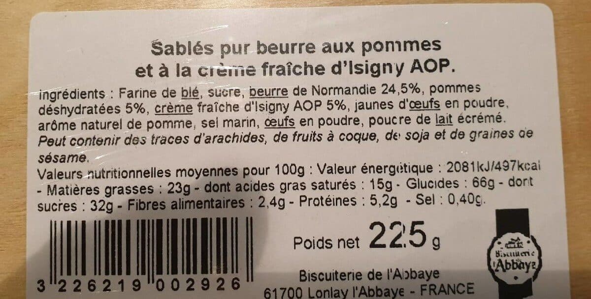 Biscuiterie de l abbaye Le trouvillais aux pommes packshot