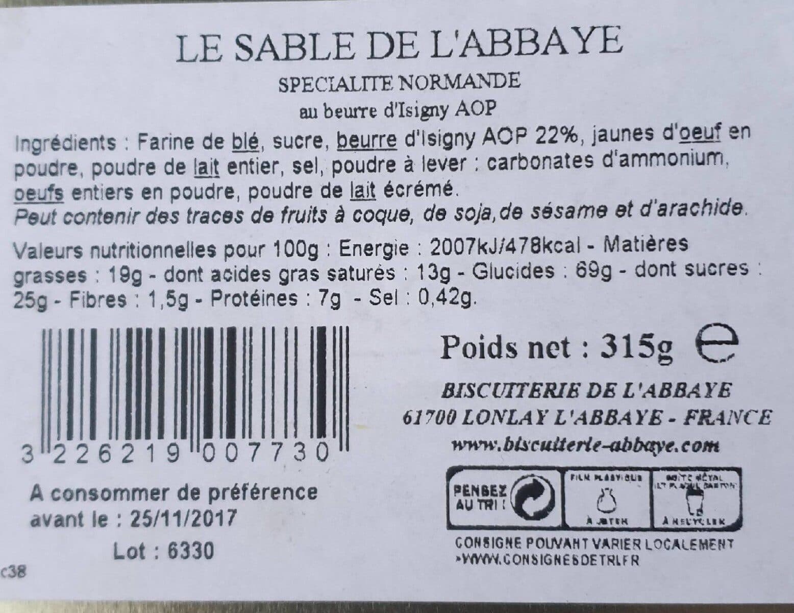 Biscuiterie de l'Abbaye Le sablé de l'Abbaye packshot