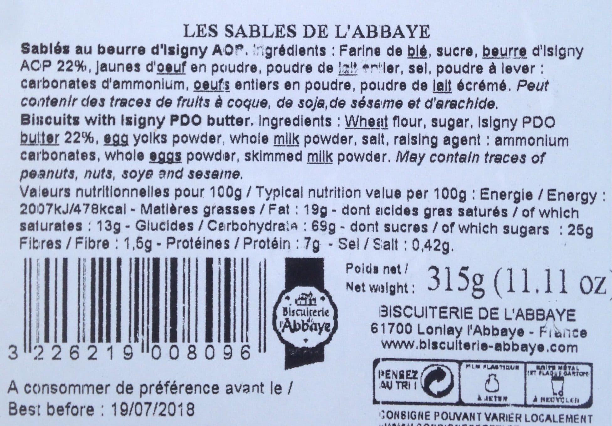 Biscuiterie De L'Abbaye Les Sables de l'Abbaye packshot