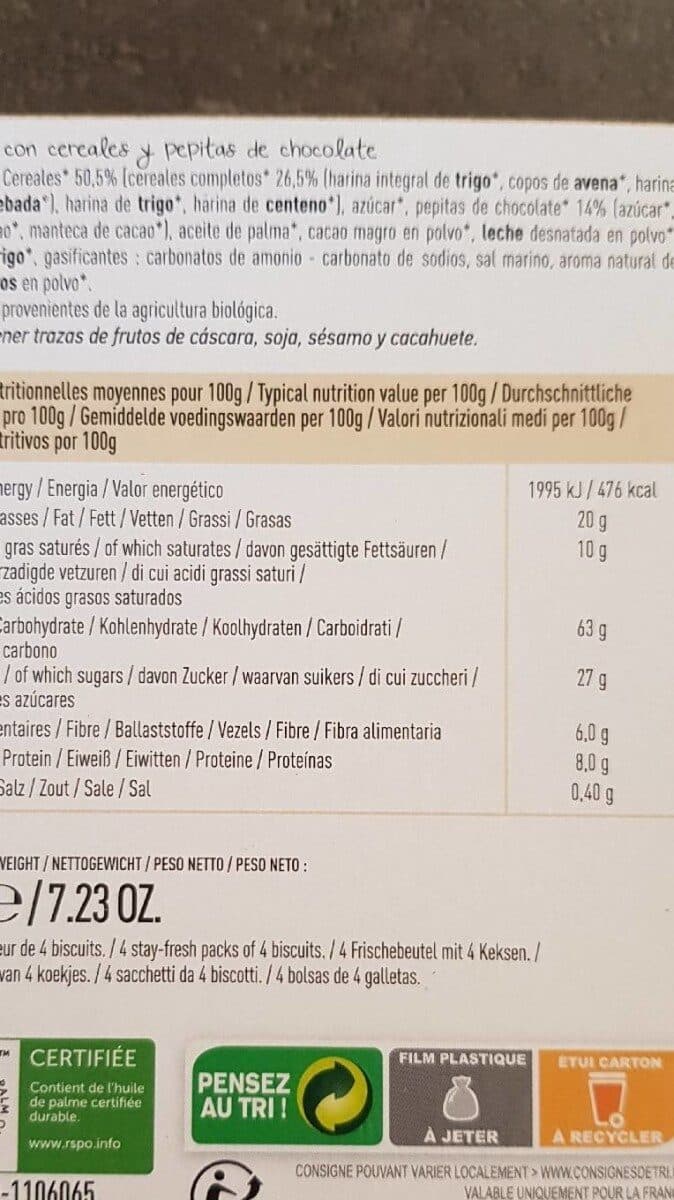 Fleurs des Blés Biscuits céréales pépites de chocolat packshot
