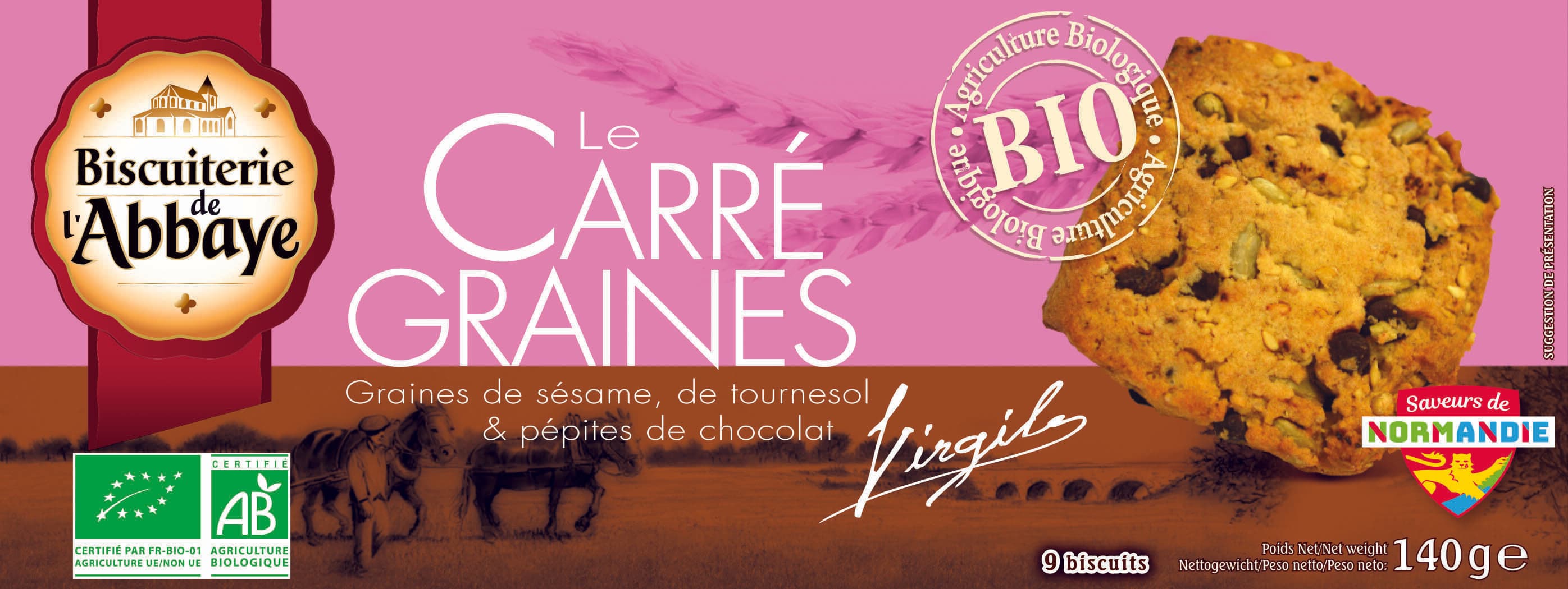 Biscuiterie de l'Abbaye Le Carré Graines graines de sésame, de tournesol et pépites de chocolat packshot