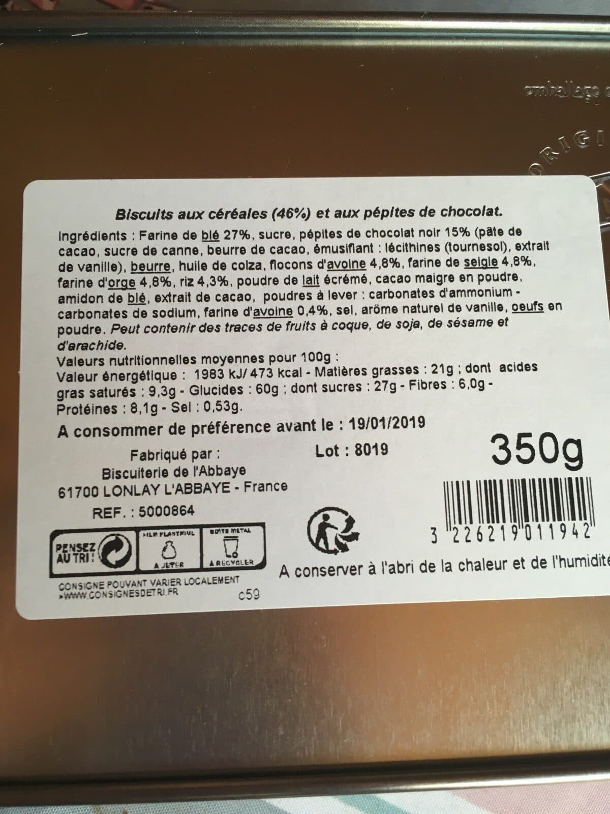 Open Food Facts Biscuit aux cereales et pepites de chocolat packshot