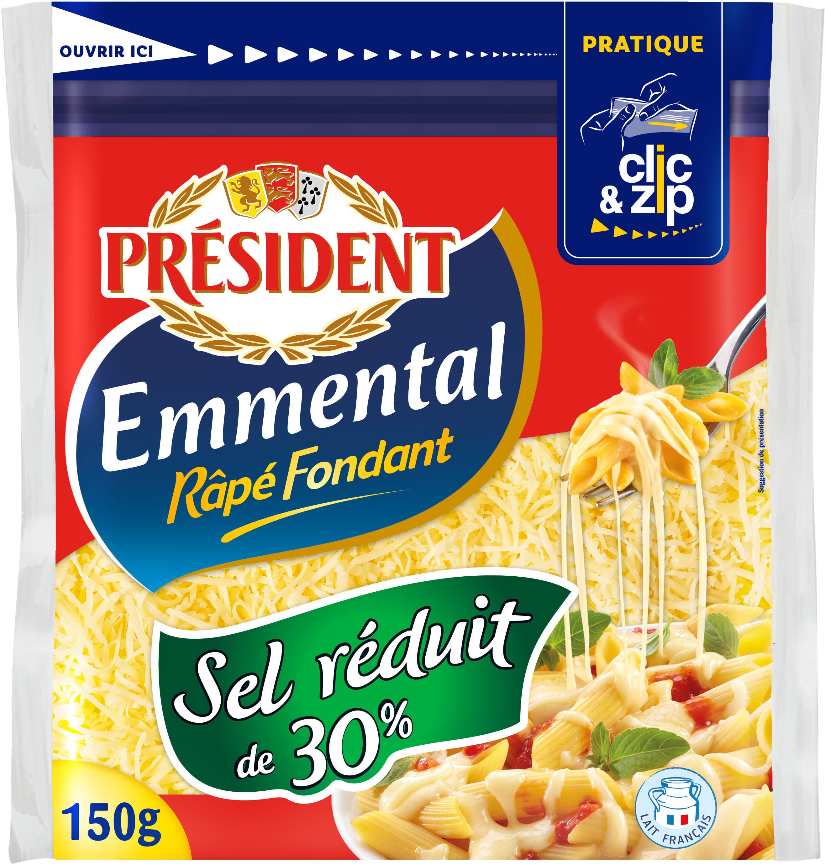 PRÉSIDENT President emmental rape sel reduit de 30% 150g packshot