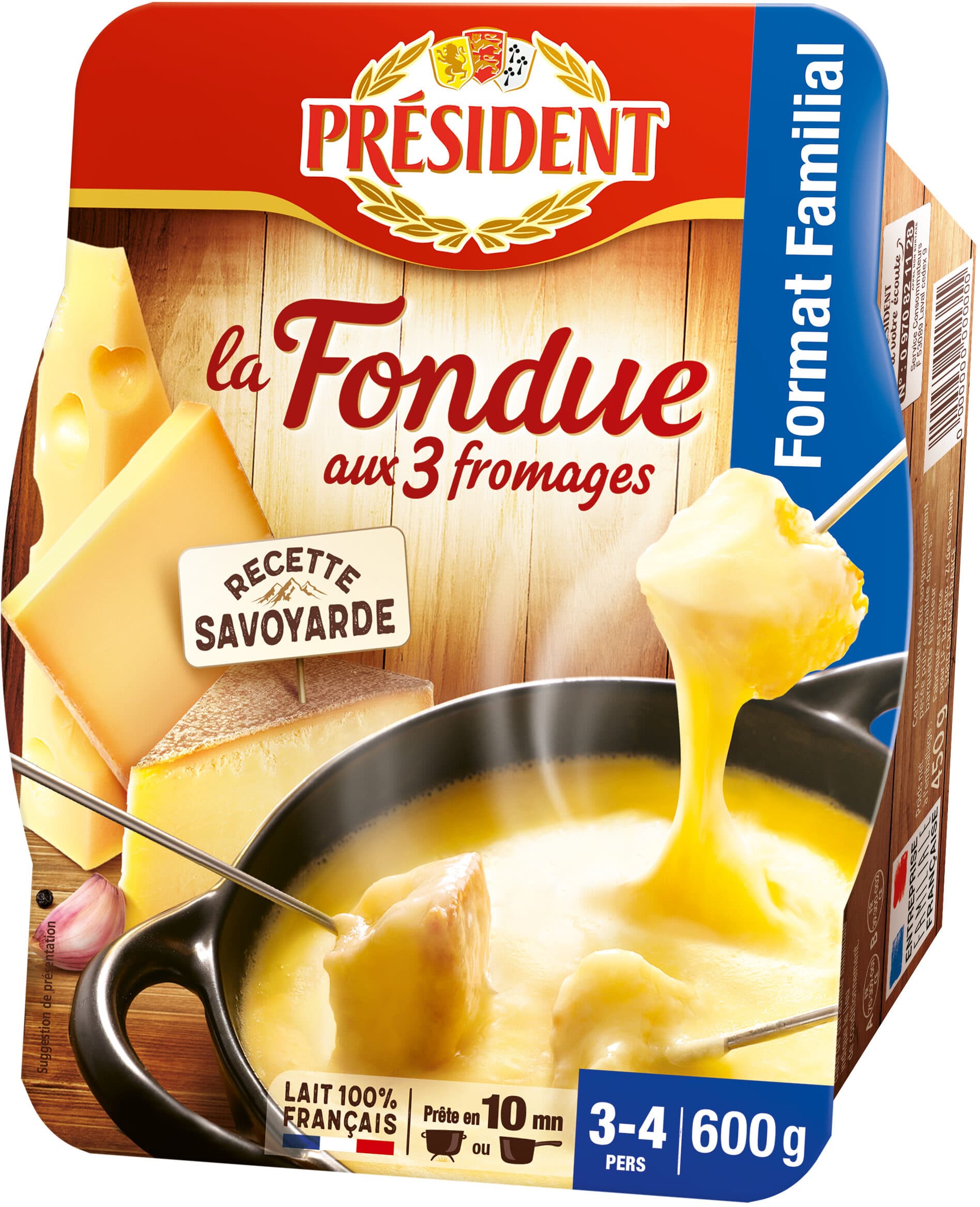 Président PRESIDENT FONDUE AUX 3 FROMAGES 600g packshot