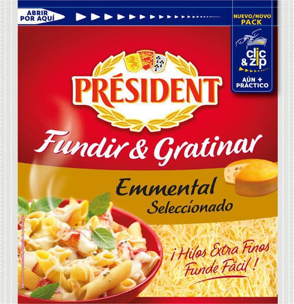 President Queso rallado emmental para fundir y gratinar packshot