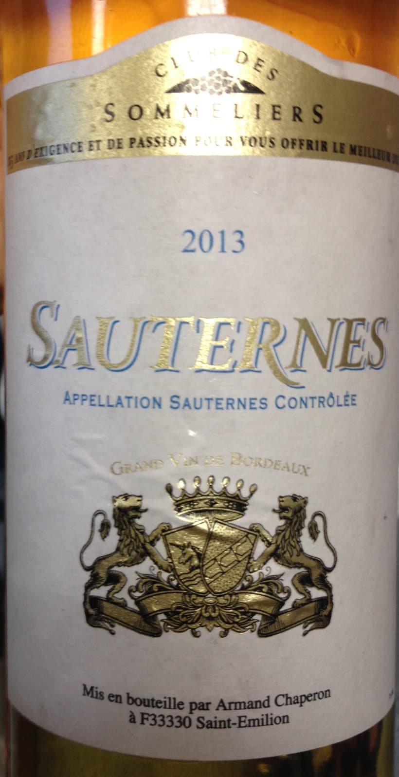 Armand Chaperon Sauternes 2013 packshot