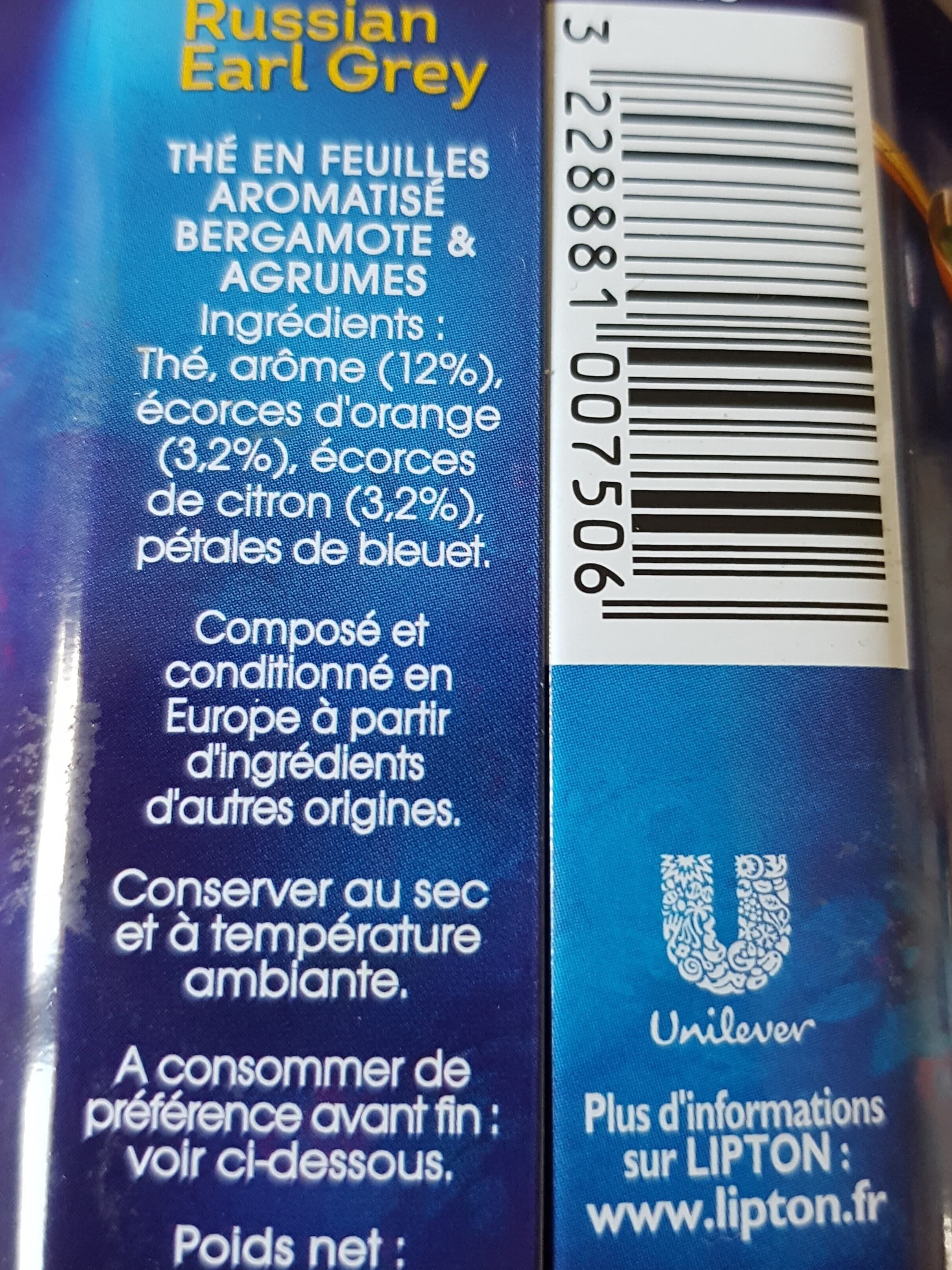 Lipton Thé Noir Russian Earl Grey packshot