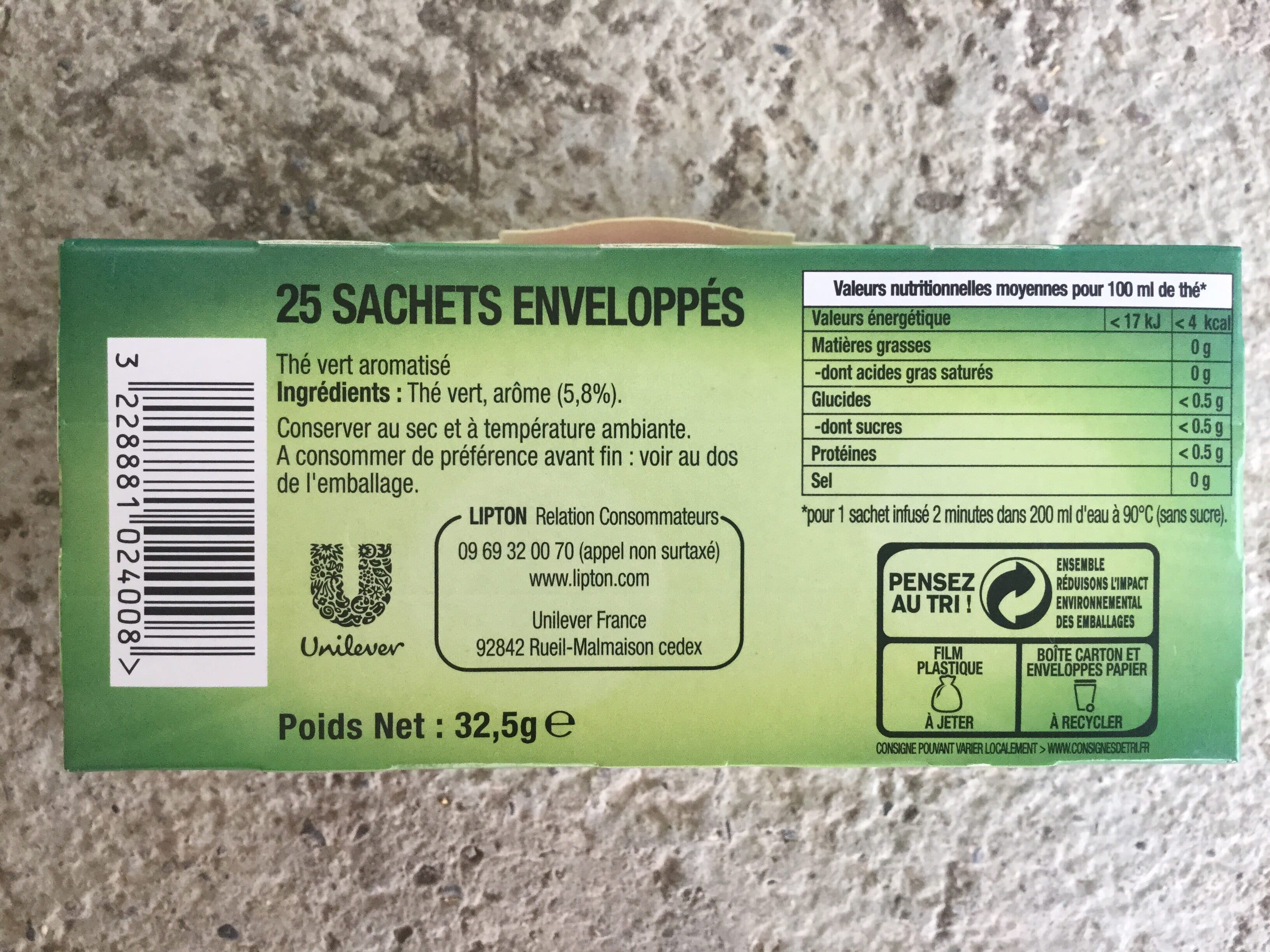 Lipton Thé Vert Classique (25 sachets enveloppés) packshot