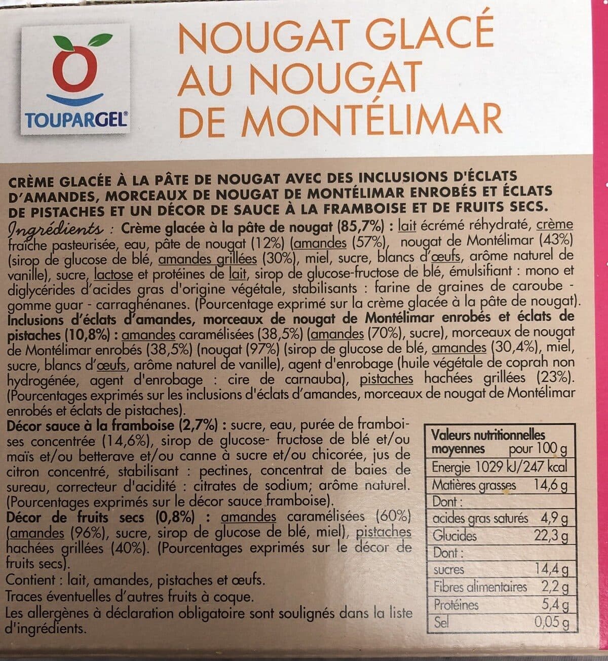 Toupargel Nougat glacé packshot
