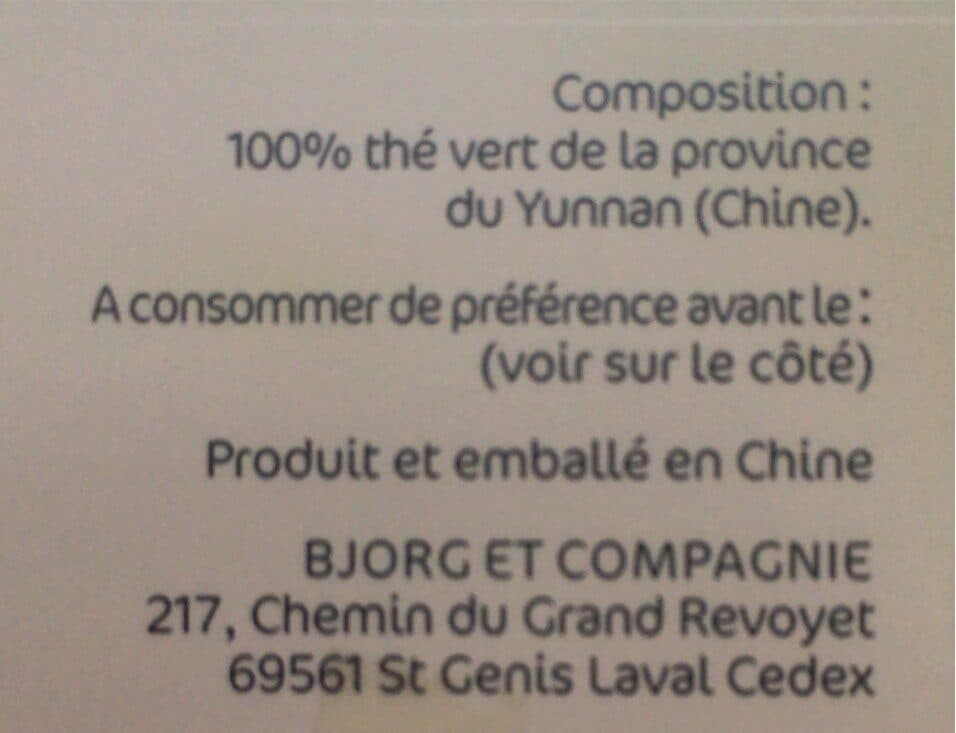 Bjorg Thé vert Yunnan nature packshot