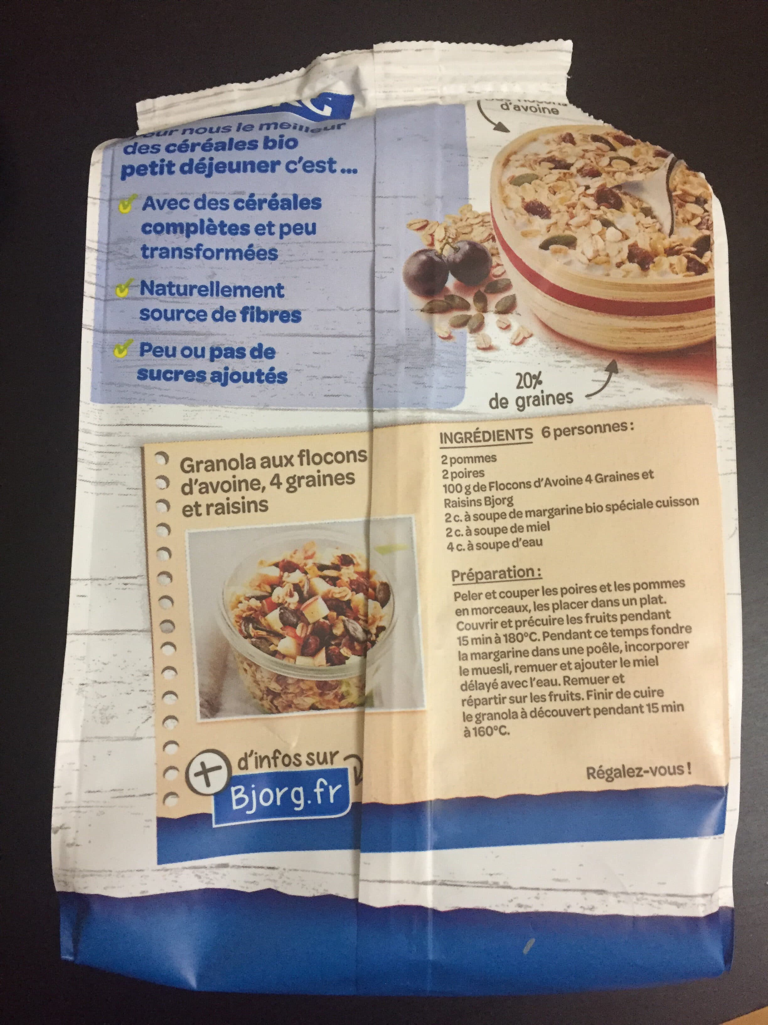 Bjorg Flocons d'avoine 4 graines et raisins packshot