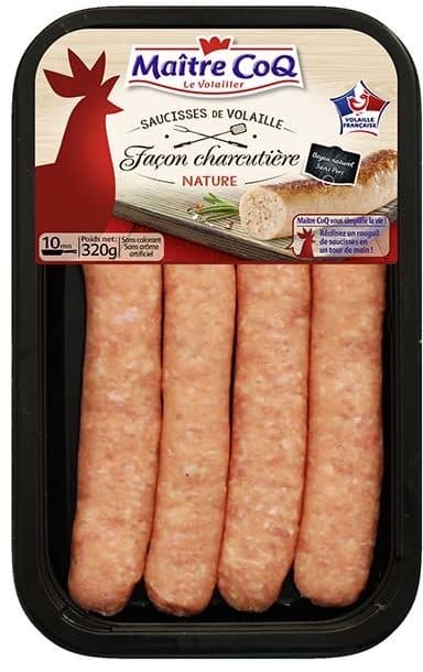 Maître CoQ 4 saucisses de volaille façon charcutière nature packshot