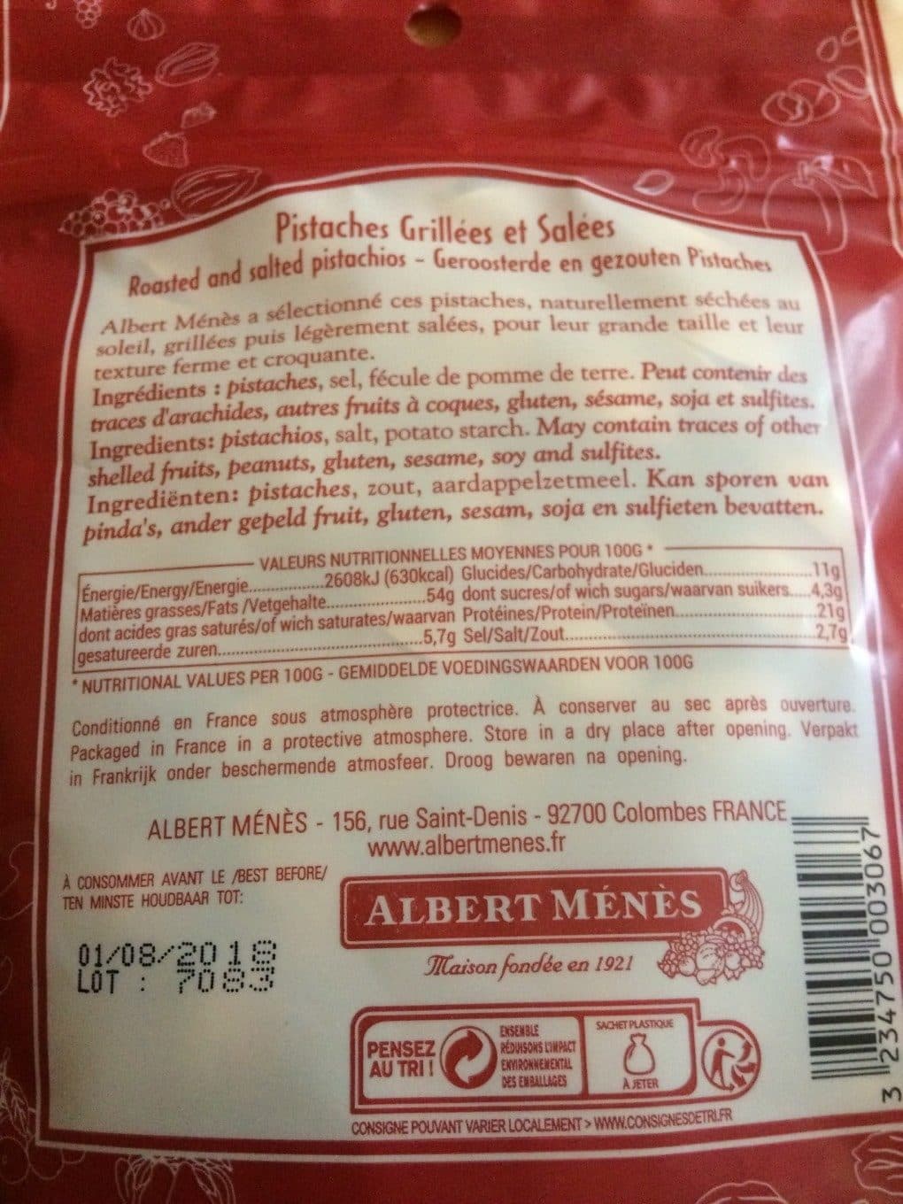 Albert menes Pistaches Salees packshot