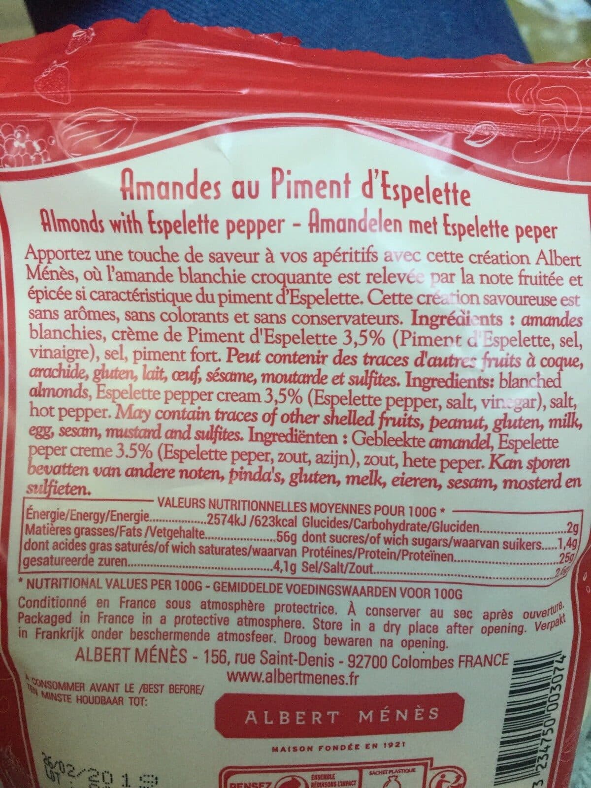 Albert Ménès Amandes au piment d'espelette packshot