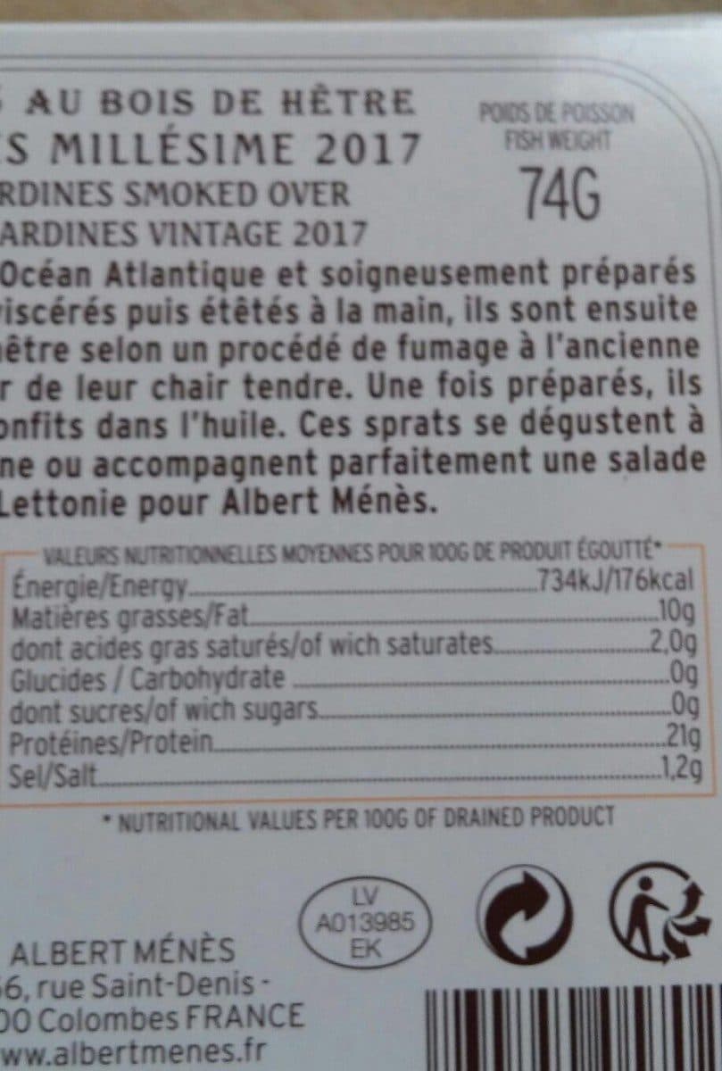 Albert Ménès Sprats fumés au bois de Hêtre Millésimés packshot