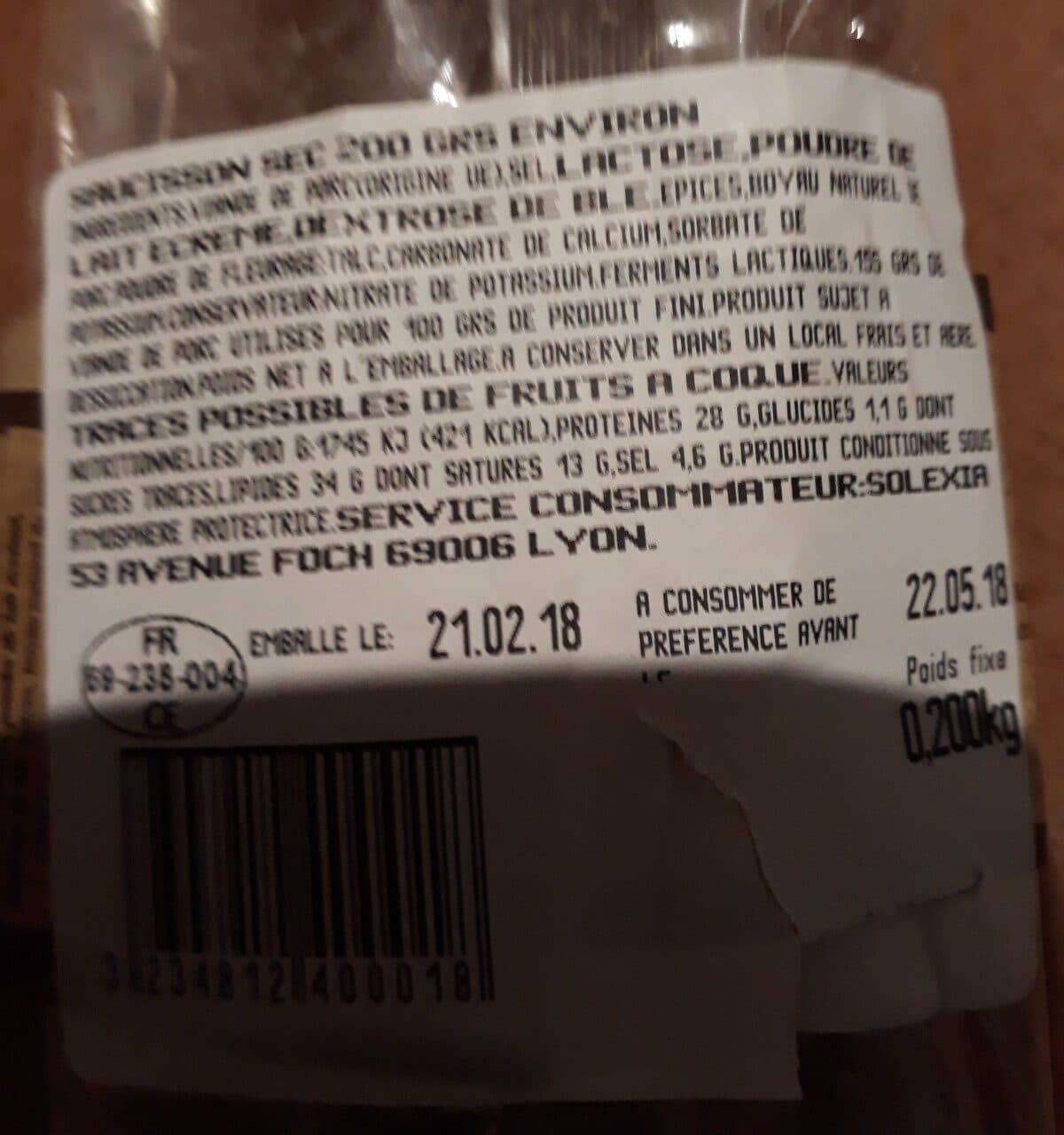 Open Food Facts Saucisson sec packshot