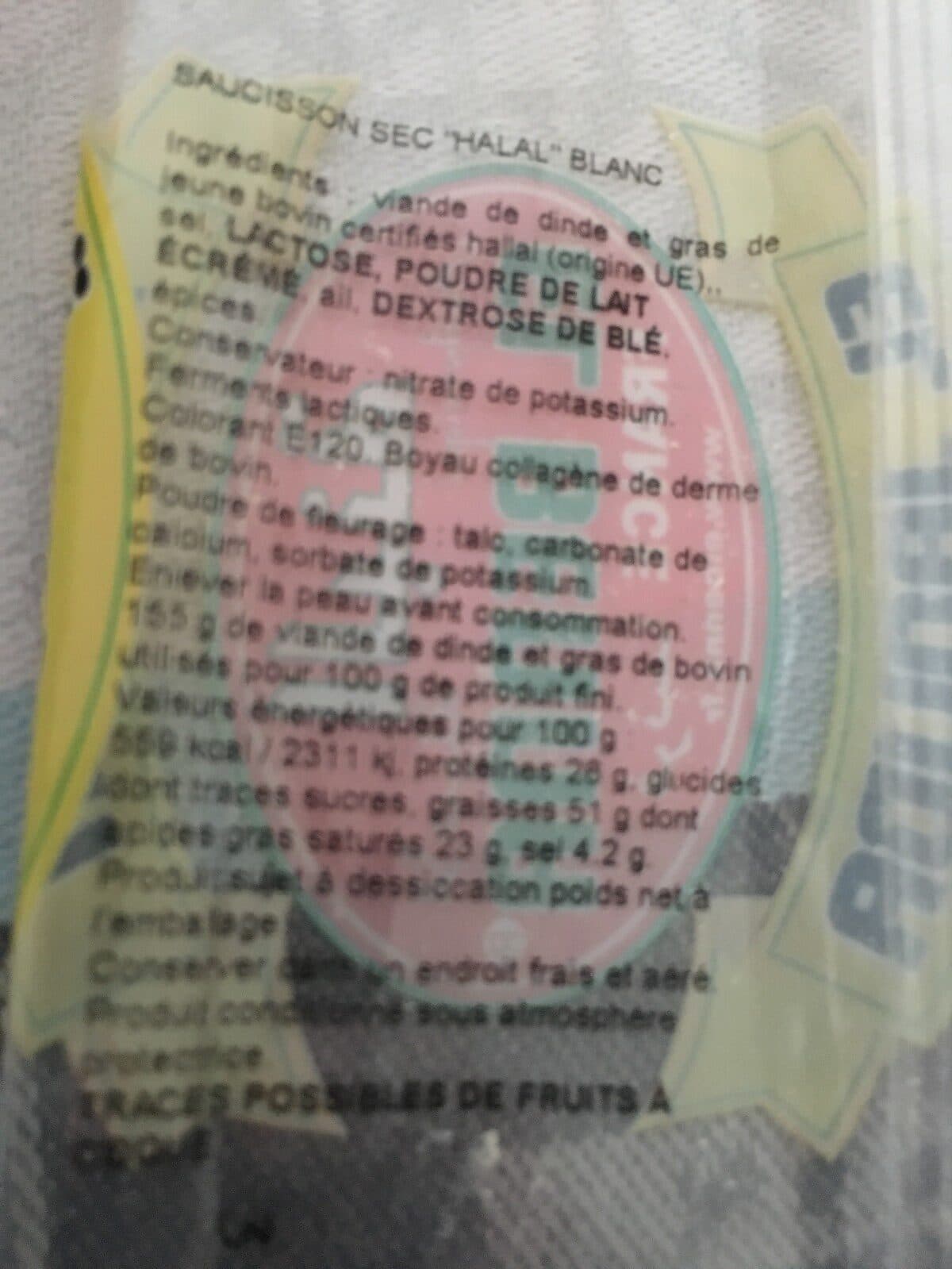 Open Food Facts Saucisson sec Halal blanc packshot