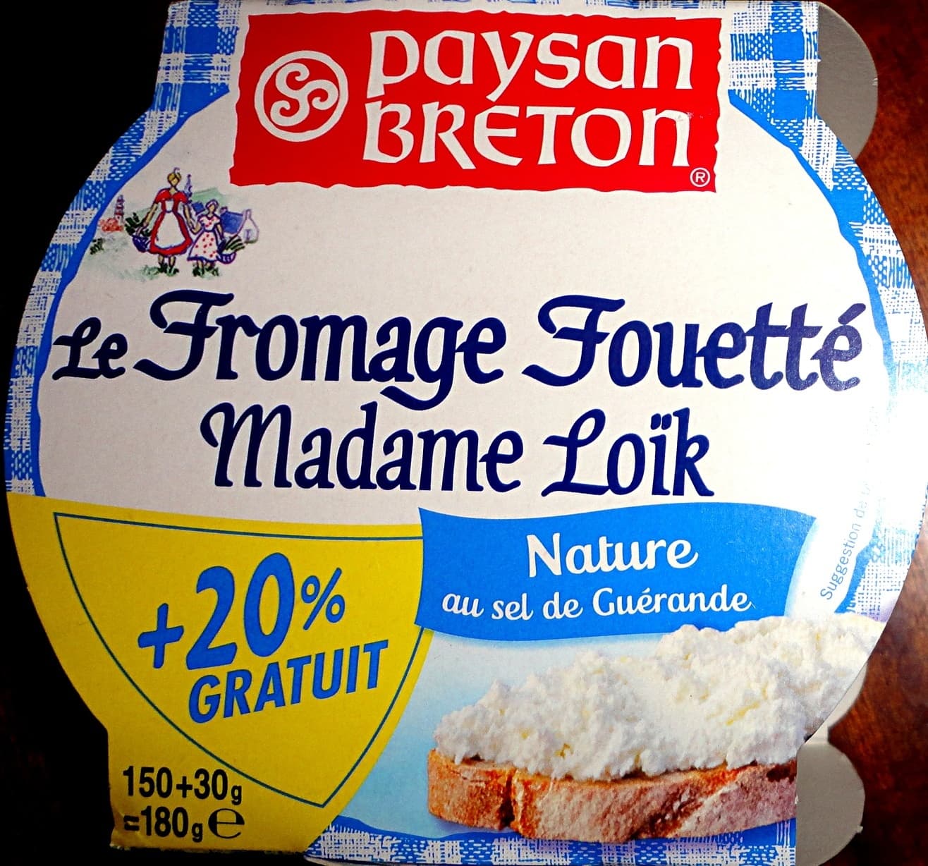 Paysan breton Le Fromage Fouetté Madame Loïk, Nature au sel de Guérande (25 % MG) + 20 % Gratuit packshot