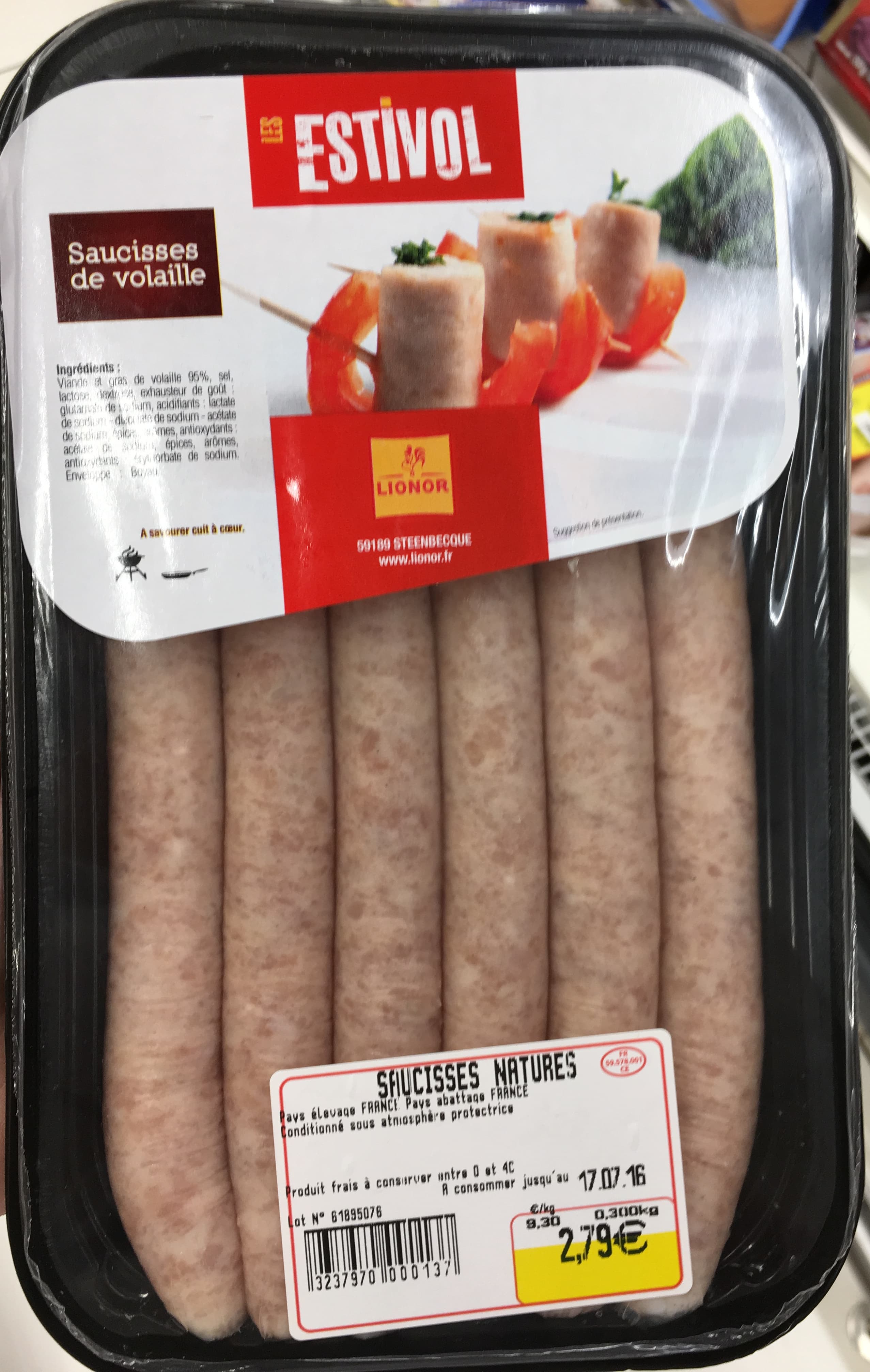 Les Estivol Saucisses de volaille natures packshot