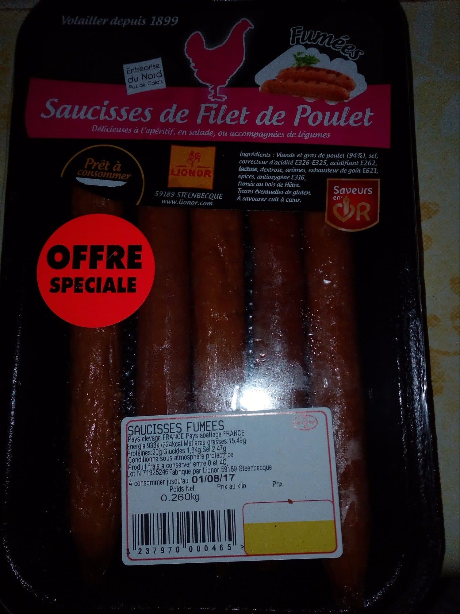 Lionor Saucisse de filet de poulet fumées packshot
