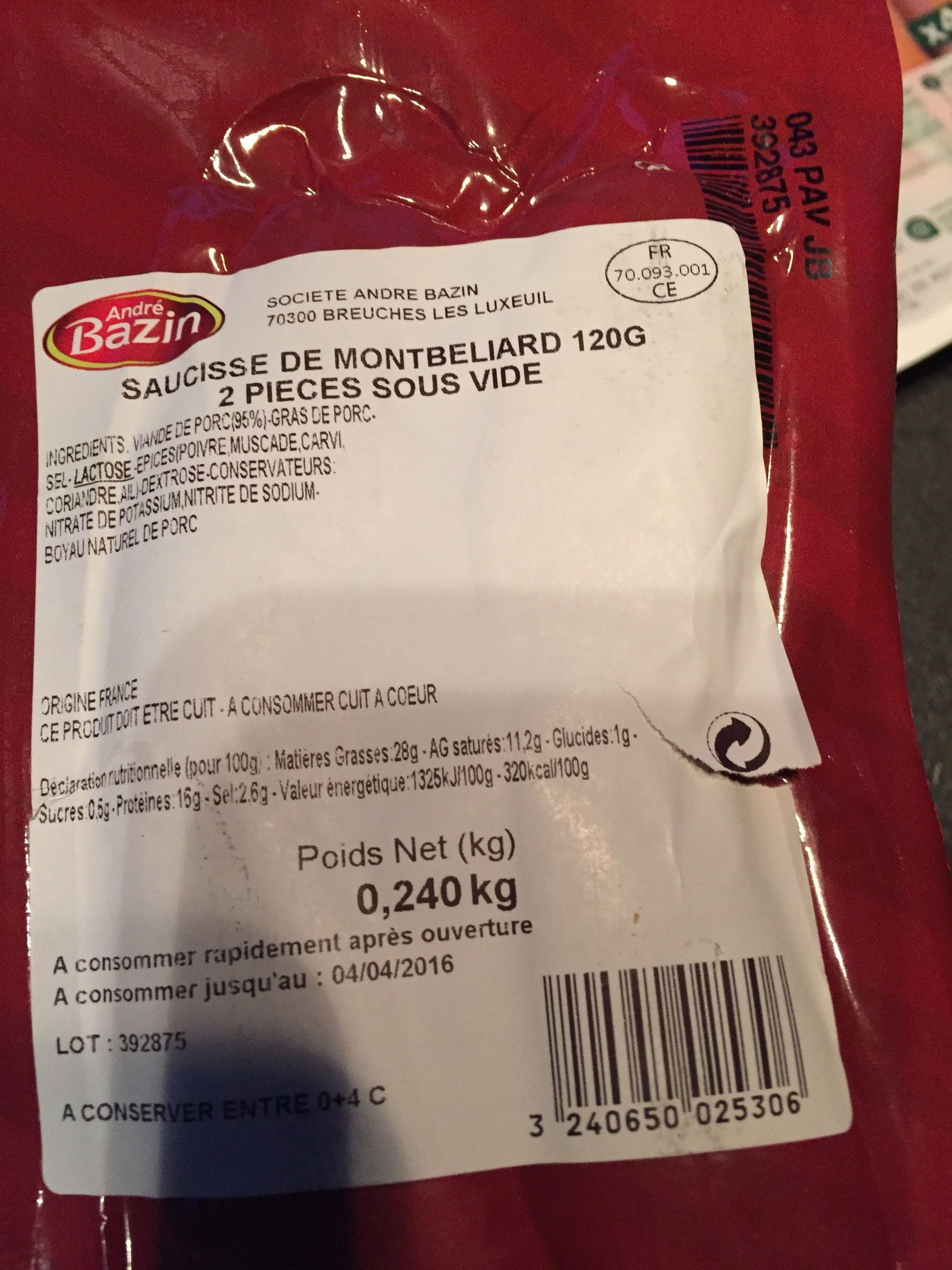 Open Food Facts Saucisses De Montbéliard x2, 350g Fumées packshot