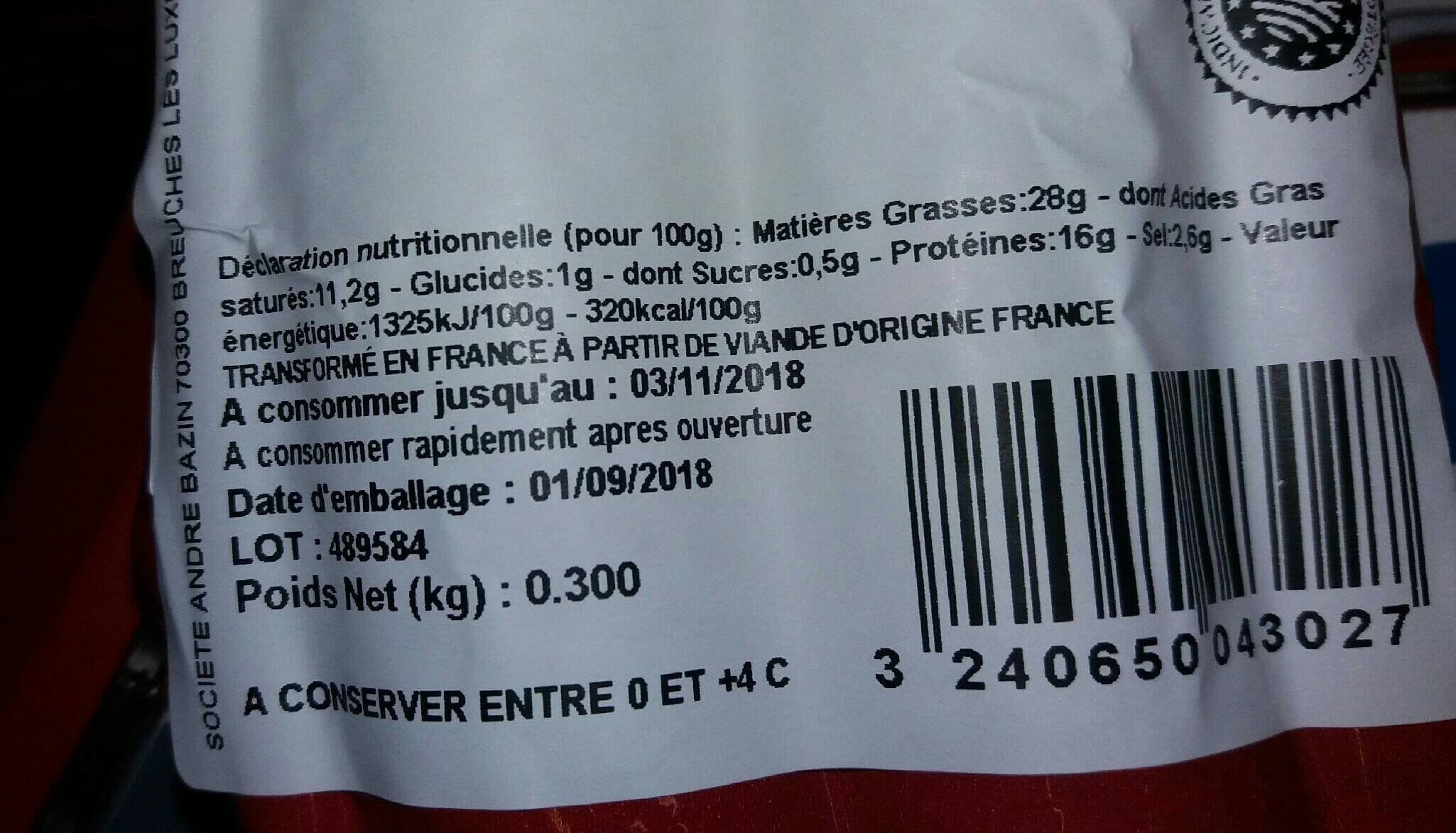 André Bazin Saucisse de Montbéliard cuite packshot