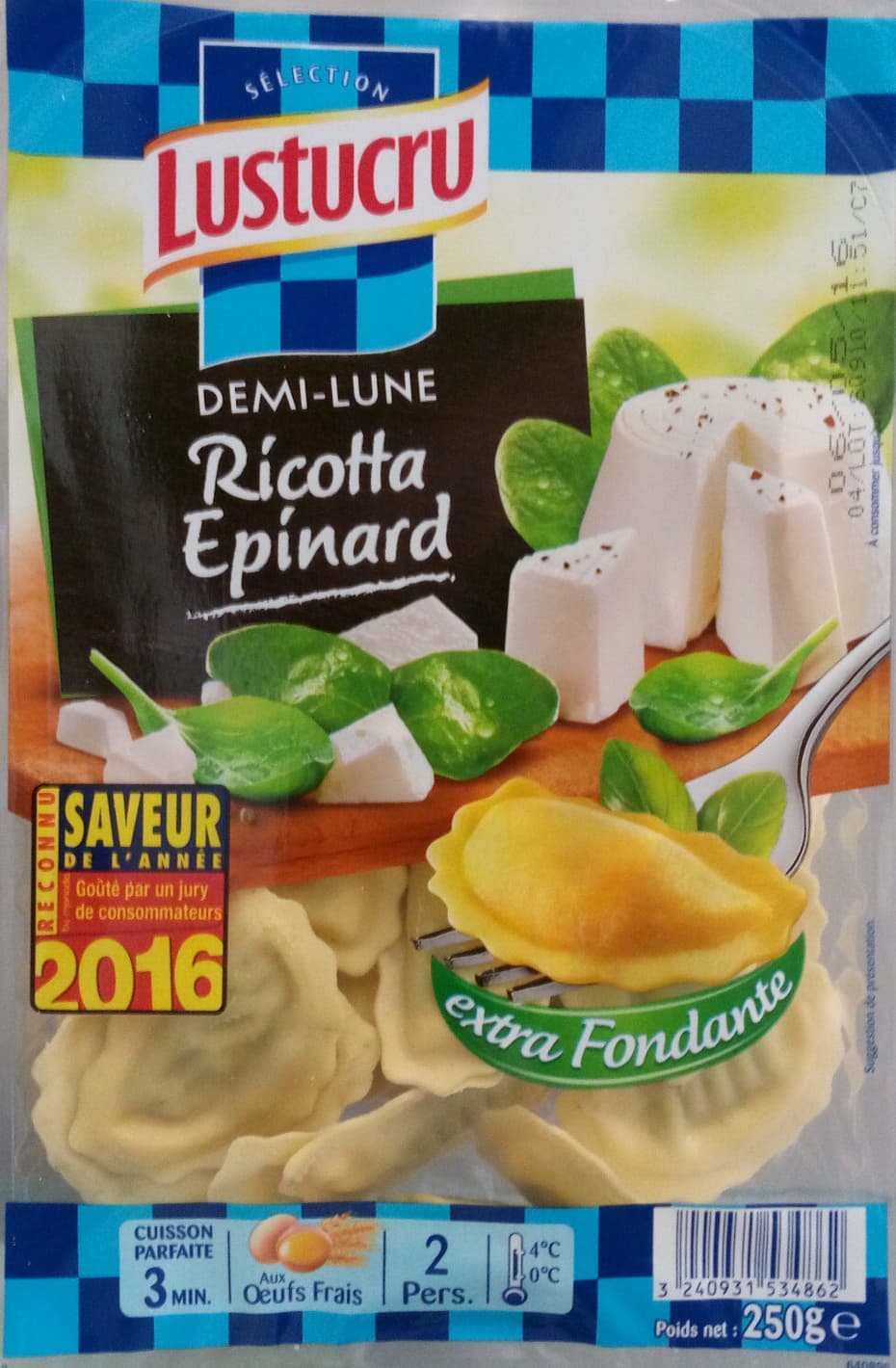 Lustucru Demi lune - Ricotta Épinard packshot