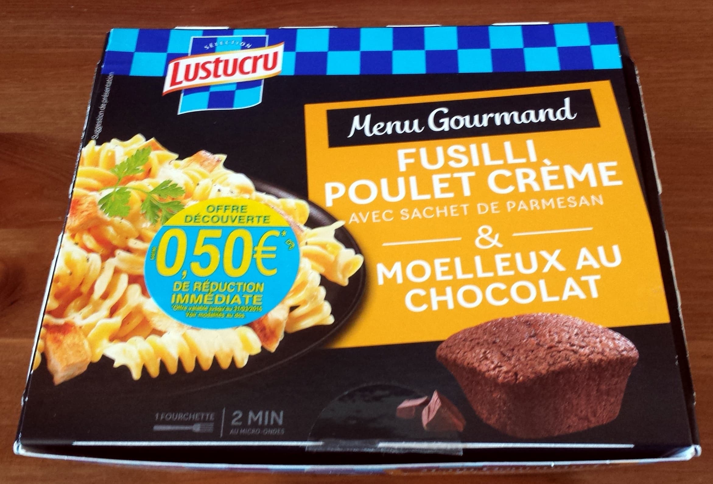 Lustucru Fusilli poulet crème et moelleux au chocolat packshot