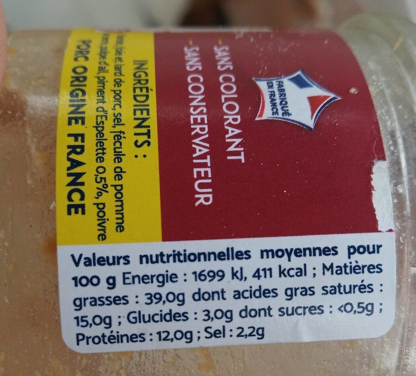 Open Food Facts Pâté au piment d'Espelette packshot